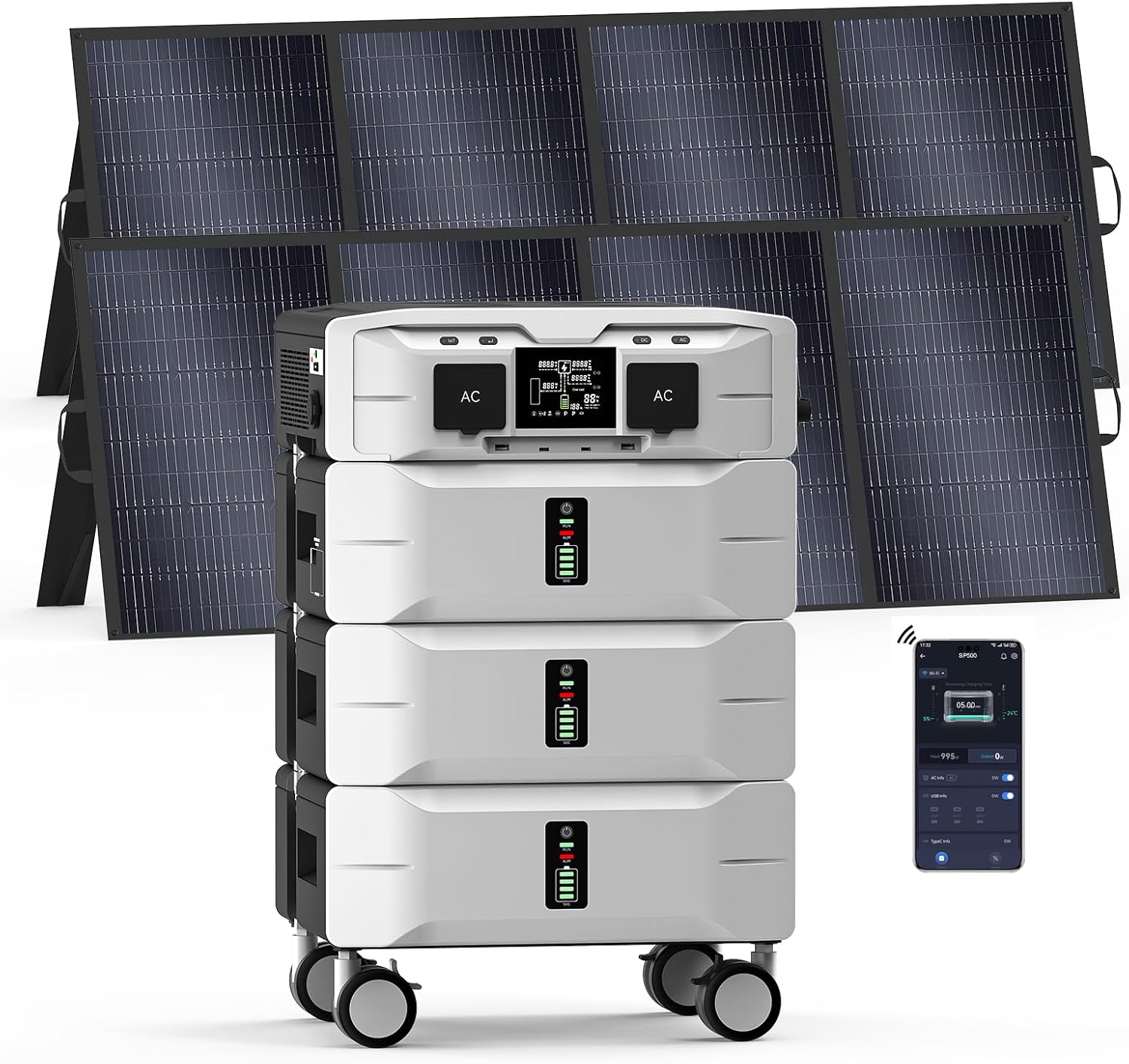 IEE 7680Wh Power Station with 5000W Output, 120V/240V Dual Voltage, Expandable Home Backup with Transfer Switch Ready  App Control