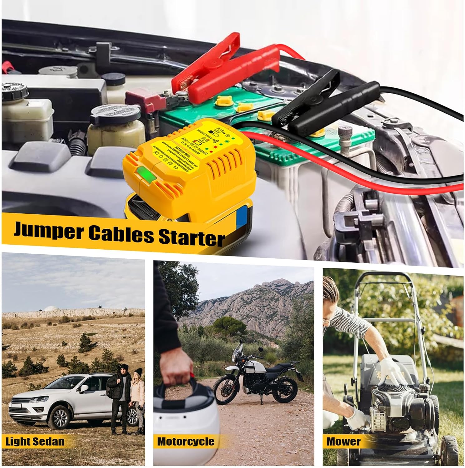 Jump Starter Adapter for DeWalt 20V MAX Battery, 12V Portable Car Jump Cables, Automotive Booster Cable Adapter, Jump Starting Dead or Weak Batteries, Engine up to 3.5 Liters (NO Battery)