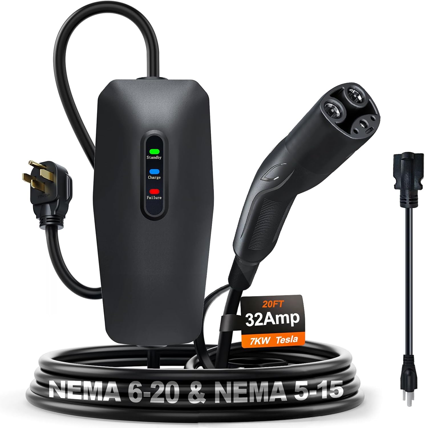 Level 12 EV Charger 2026 Upgraded 16A 3.5KW - 20FT Cable  Dual NEMA Adapter (5-15/6-20) - 110V-240V Portable Electric Car Charger for All SAE J1772 EVs