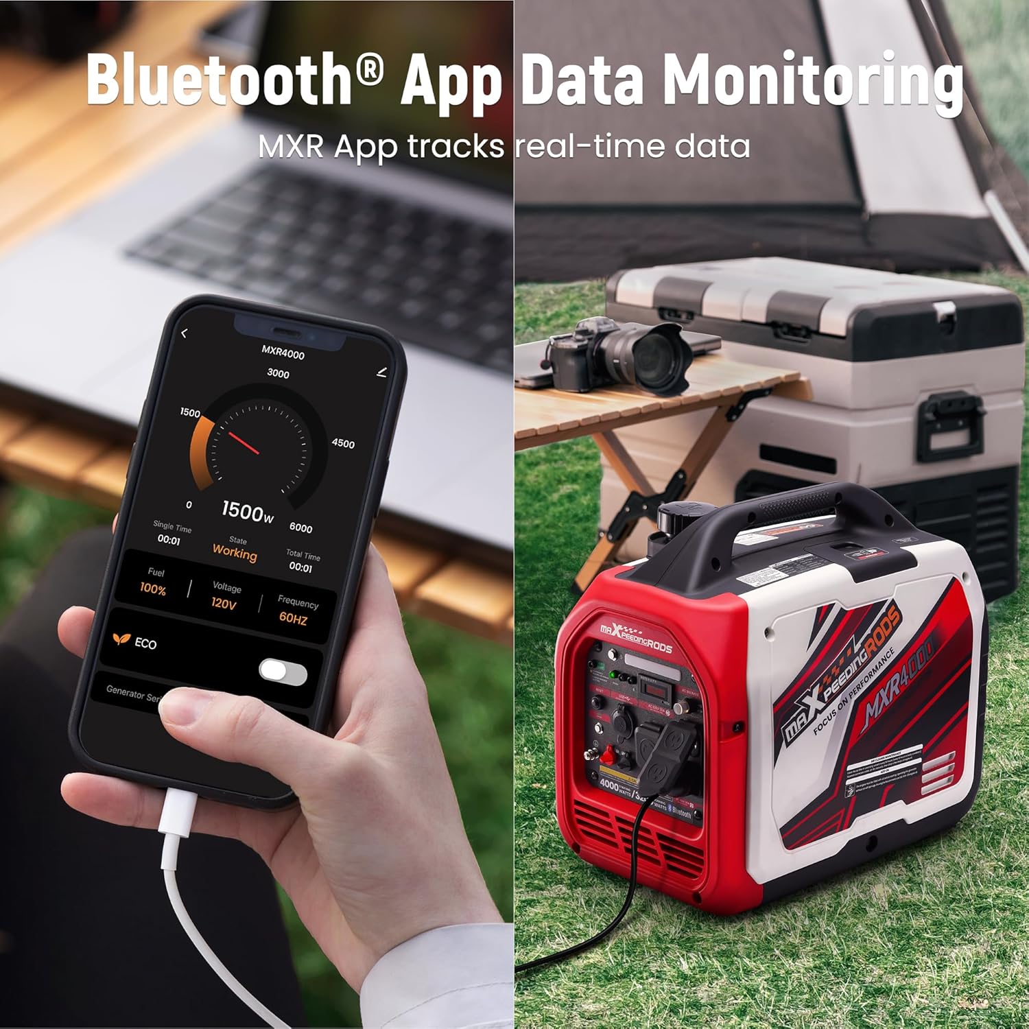 maXpeedingrods 4000 Watt Inverter Generator Portable, Bluetooth® App Remote Data Monitor, RV Ready, Gas Powered Generator with CO Alarm for Outdoor Camping, Home Backup maXpeedingrods 4000 Watt Inverter Generator Portable, Bluetooth® App Remote Data Monitor, RV Ready, Gas Powered Generator with CO Alarm for Outdoor Camping, Home Backup