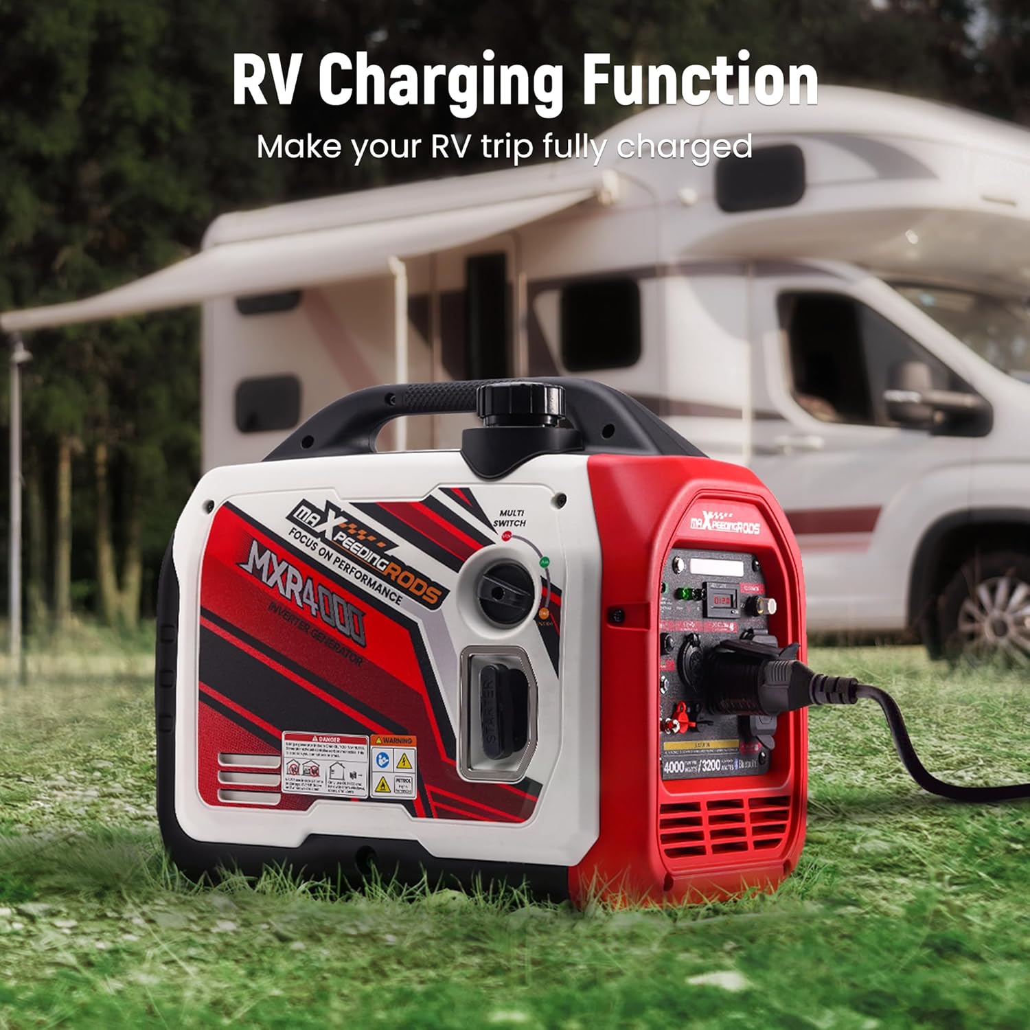 maXpeedingrods 4000 Watt Inverter Generator Portable, Bluetooth® App Remote Data Monitor, RV Ready, Gas Powered Generator with CO Alarm for Outdoor Camping, Home Backup maXpeedingrods 4000 Watt Inverter Generator Portable, Bluetooth® App Remote Data Monitor, RV Ready, Gas Powered Generator with CO Alarm for Outdoor Camping, Home Backup