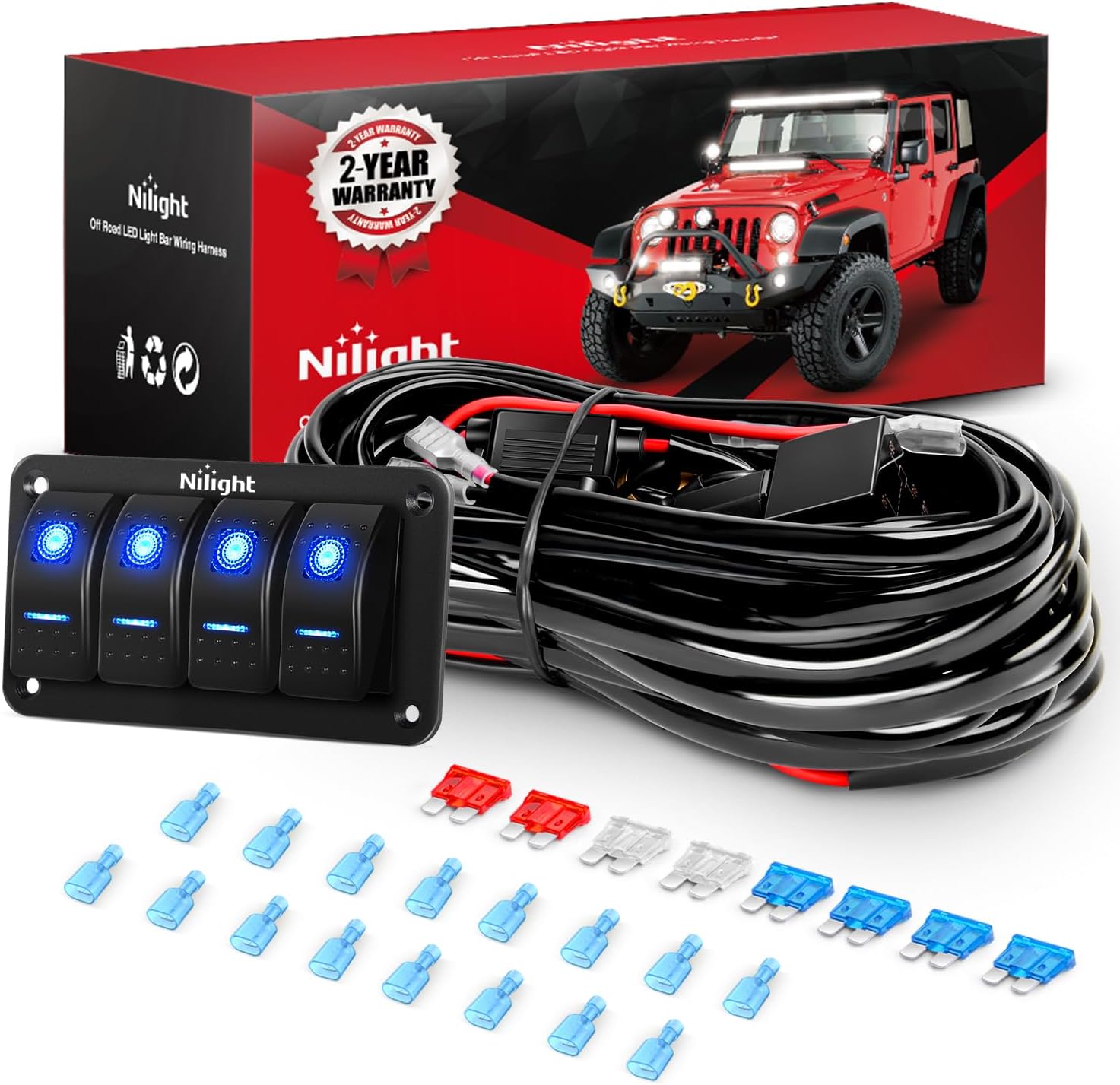Nilight 2000A Car Battery Jump Starter for Up to 8.0L Gas  7.0L Diesel Engines 12V Portable Jump Start Booster Pack Jump Box with Jumper Cables DC Output and LED Light