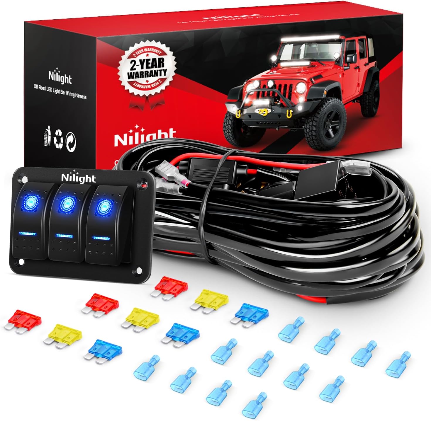 Nilight 2000A Car Battery Jump Starter for Up to 8.0L Gas  7.0L Diesel Engines 12V Portable Jump Start Booster Pack Jump Box with Jumper Cables DC Output and LED Light