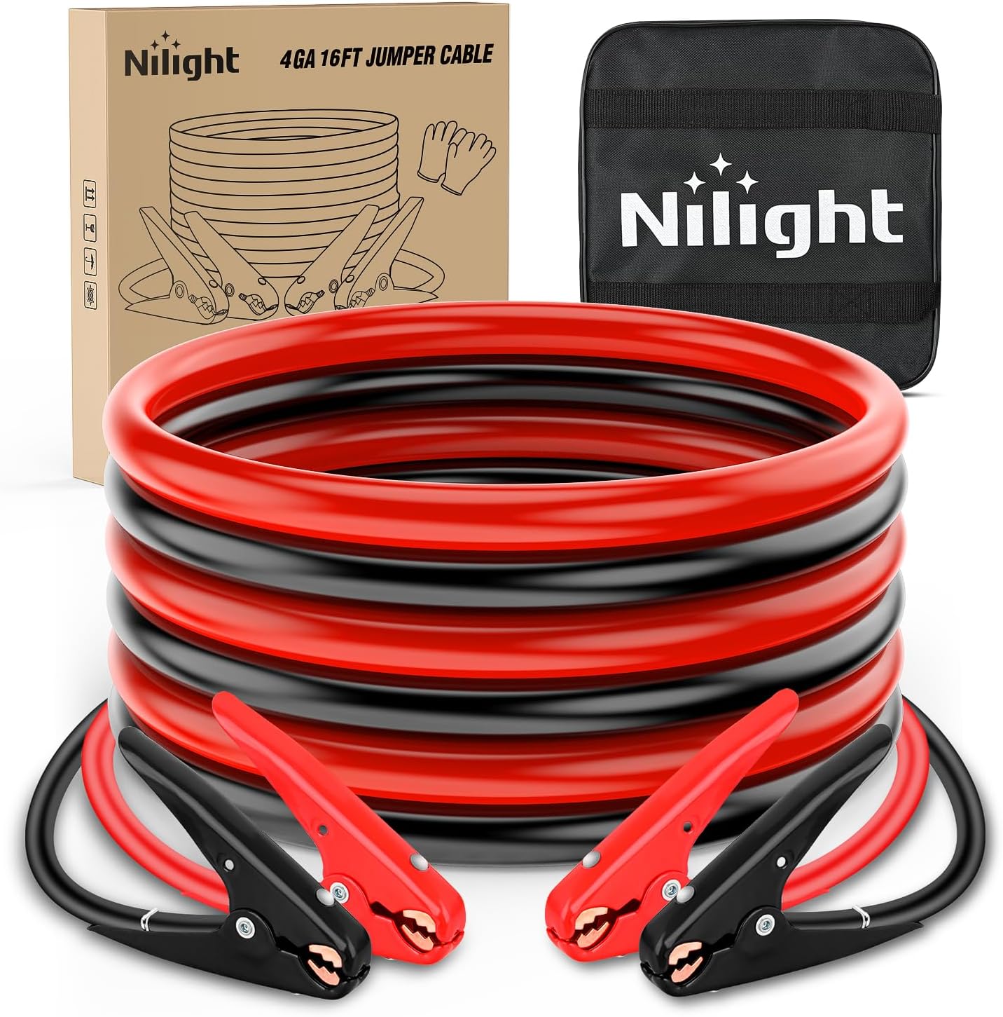 Nilight Jumper Cables for Car Battery 6 Gauge 16 FT Booster Cable Heavy Duty 450 A CCA with Carrying Bag Jump Start Emergency Kit Pickup Vans SUV Sedan Motorcycle