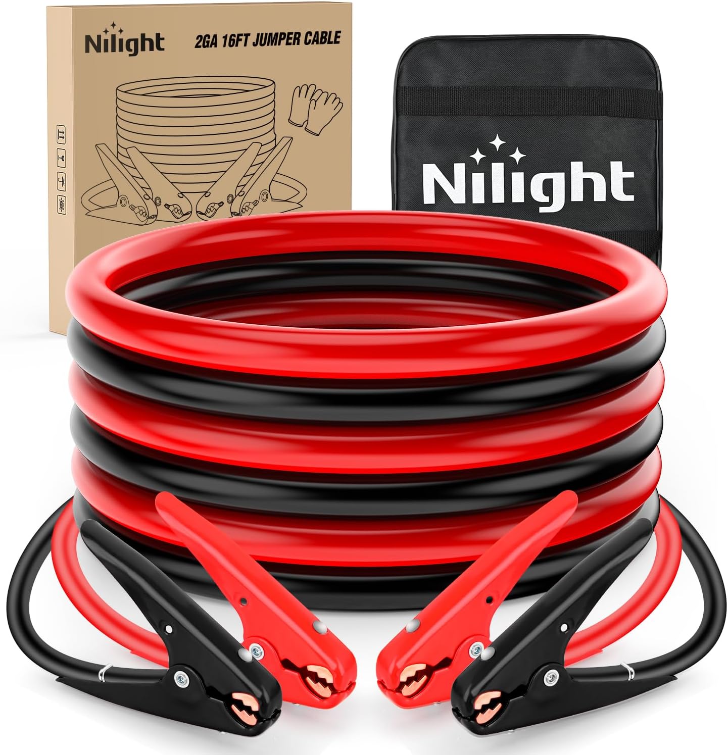 Nilight Jumper Cables for Car Battery 6 Gauge 16 FT Booster Cable Heavy Duty 450 A CCA with Carrying Bag Jump Start Emergency Kit Pickup Vans SUV Sedan Motorcycle
