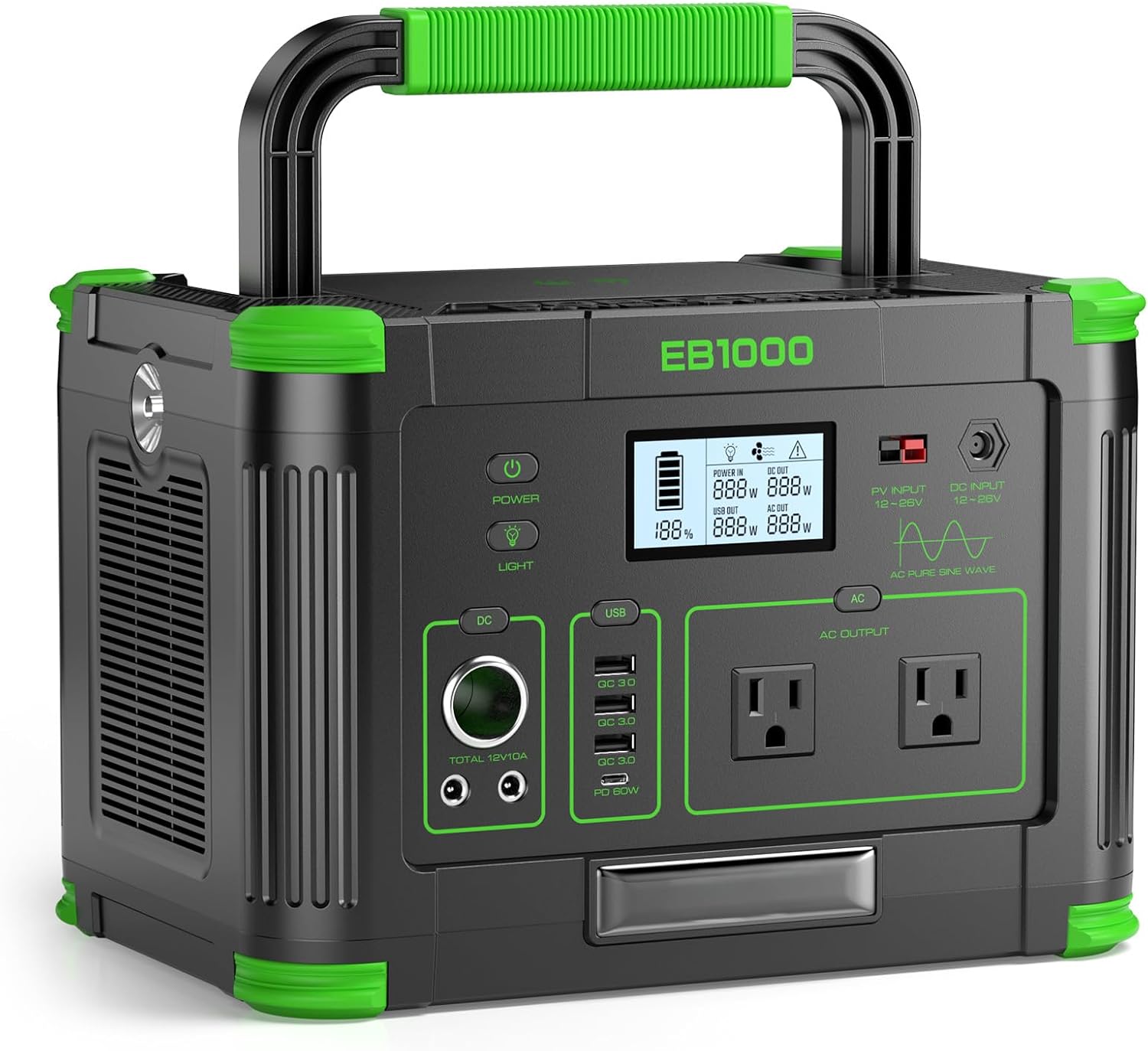 Portable Power Station 500W (Peak 1000W), 519Wh Solar Generator with 2x110V AC Outlets  USB-C PD 60W, 10-Port Power Bank with Wireless Charger for Outdoor Camping, RV Trips, and Home Emergency Backup