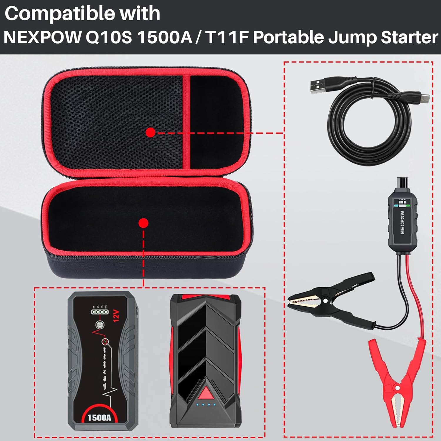 Storage Case Compatible with NEXPOW Q10S 1500A / T11F Portable Jump Starter Car Battery Jump Starter Power Pack