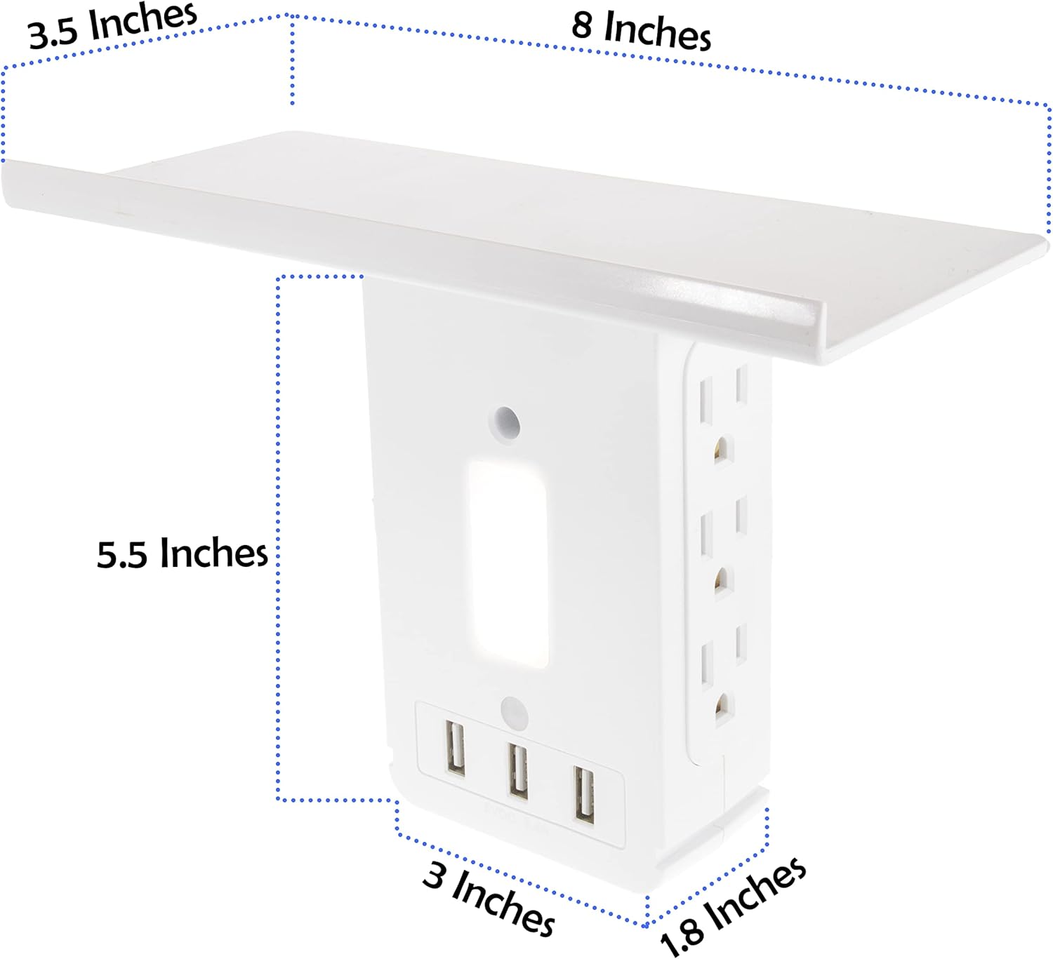 Swivel Power Outlet Charging Tower Station Shelf - 6 Spin Rotating Wall Charger Ports + 3 Fast Charging USB - Electrical Socket Power Stand Holder - Space Saving + Surge Protector