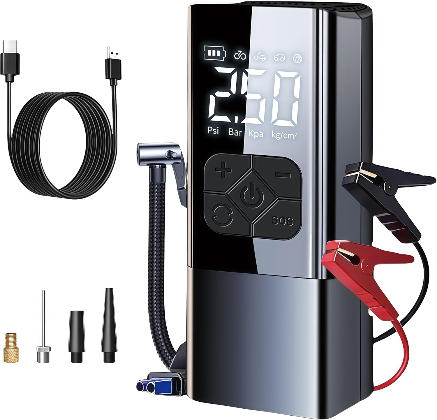 Tire Inflator Portable Air Compressor with Jump Starter - 150PSI  8000mAh Car Battery Jump Starter with Tire Pressure Gauge,Electric Air Pump for Car Tires,Motorcycle,Bike, Balls