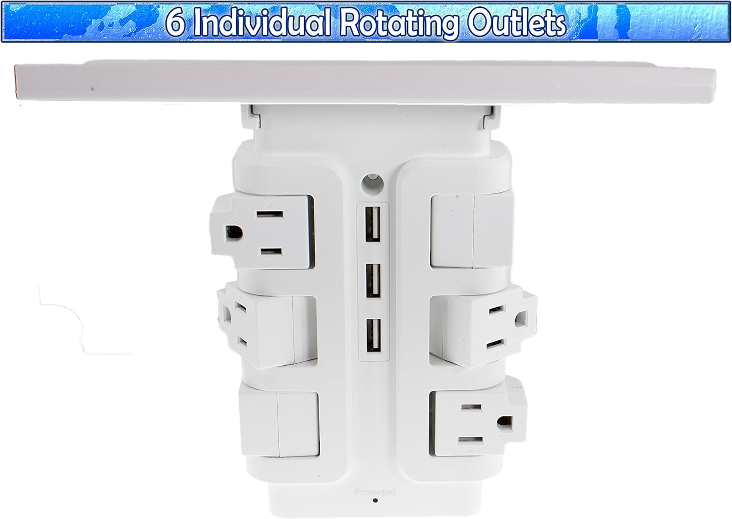 Wall Power Rotating Outlet Shelf - 6 Rotating Outlets