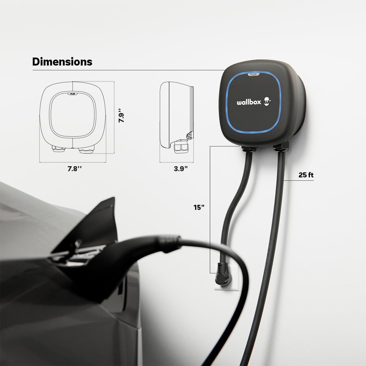 Wallbox Pulsar Plus Level 2 EV Charger 40 Amp - 9.6kW 240V Wall Home EV Charger - J1772 25ft Cable and NEMA 14-50 - Outdoor and Indoor EVSE - Energy Star and UL Certified - Assembled in USA