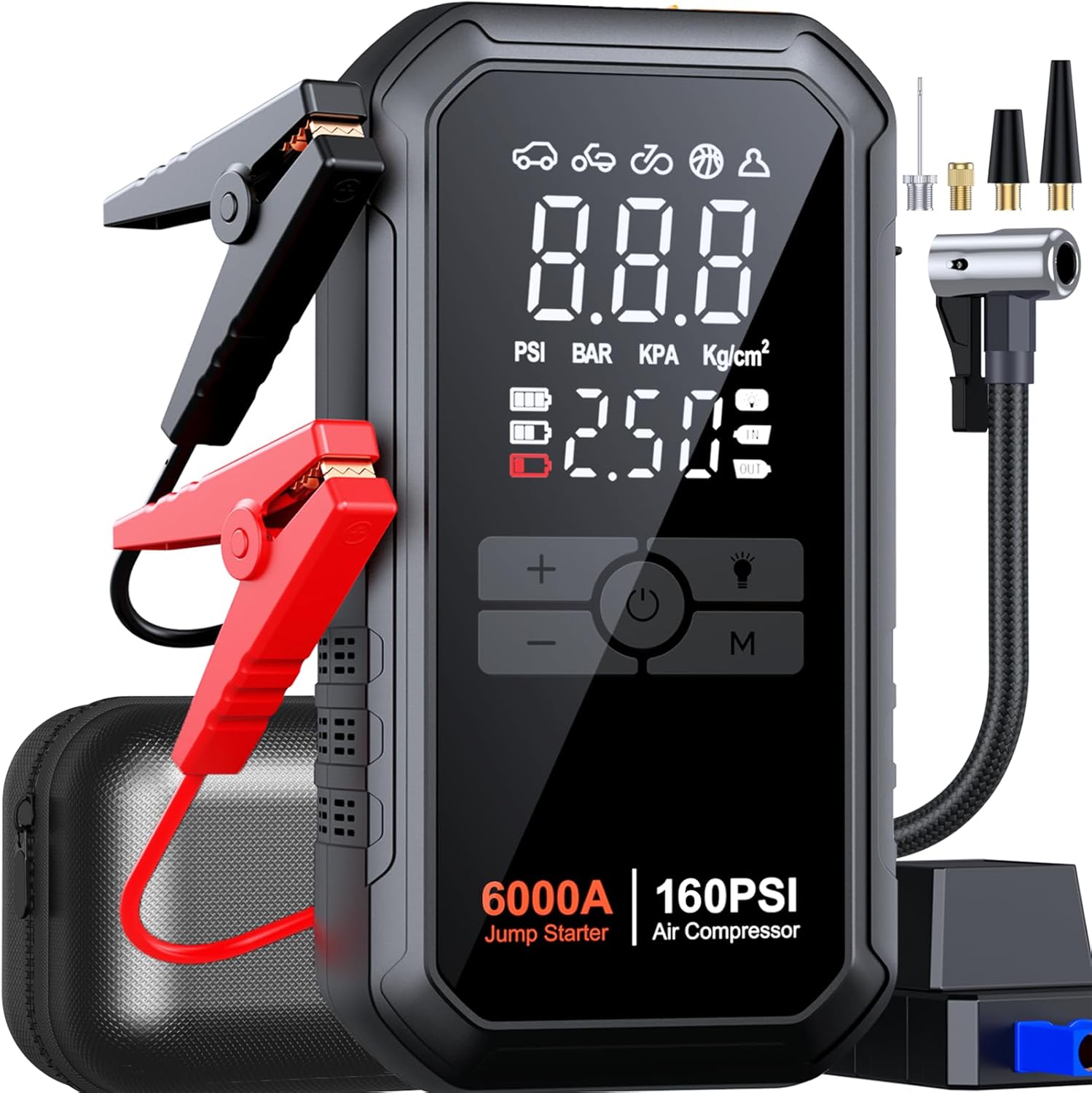 10-in-1 Jump Starter with Air Compressor 6000A 26800mAh 160PSI Portable Car Battery Jump Starter (All Gas/12L Diesel), 12V Jump Box Car Battery Jumper Starter Portable Jumper Cables, Lights
