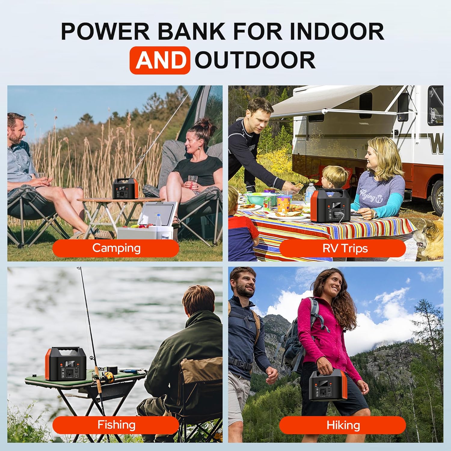 150W Portable Power Station, SinKeu 122.8Wh/38400mAh Power Bank with AC Outlet, LiFePO4 Battery, 110V 6 Outputs Solar Generator for Outdoor Camping, Traveling, Emergencies-Orange