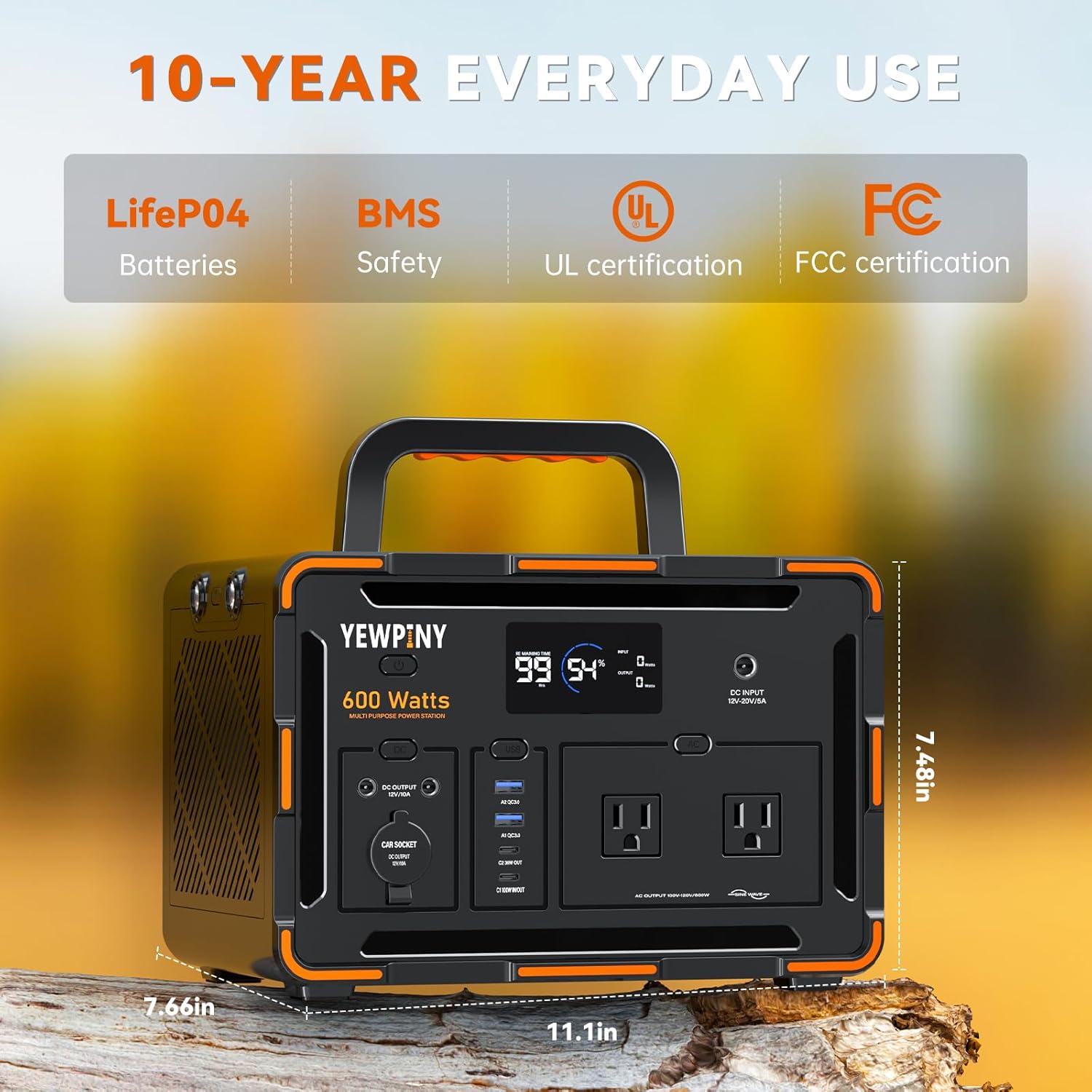 600W Portable Power Station 599.4Wh Solar Generator, PD100W Fast Charging, 162000mAh Battery with LCD Display for Camping, RV Trips  Home Emergencies (2000+ Cycles)