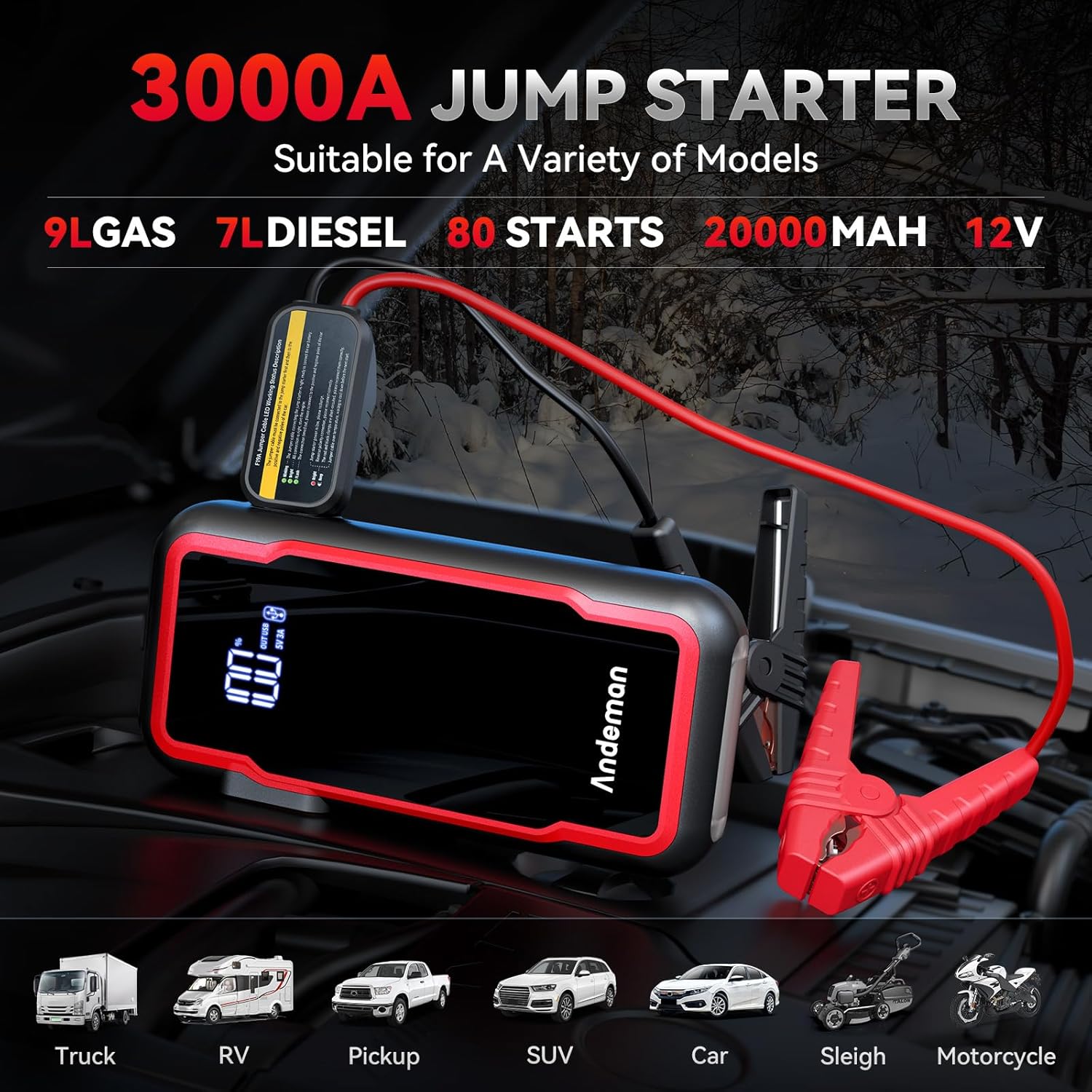 Andeman Car Jump Starter 3000A 20000mAh review