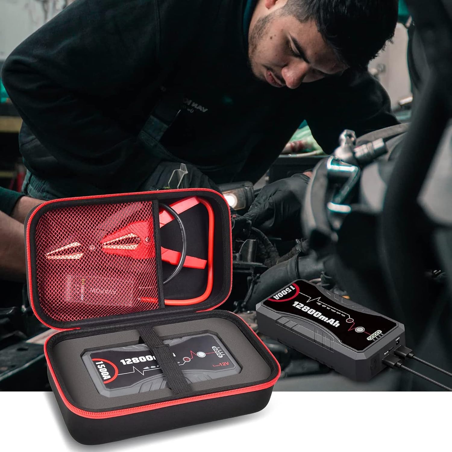 ANKHOH Carrying Case Compatible with NEXPOW Car Jump Starter, Fits for 1500A Peak 12800mAh Battery Starter Q10S/ T11F, Portable Storage Box for Car Battery Charger and Jumper Cables(Case ONLY)