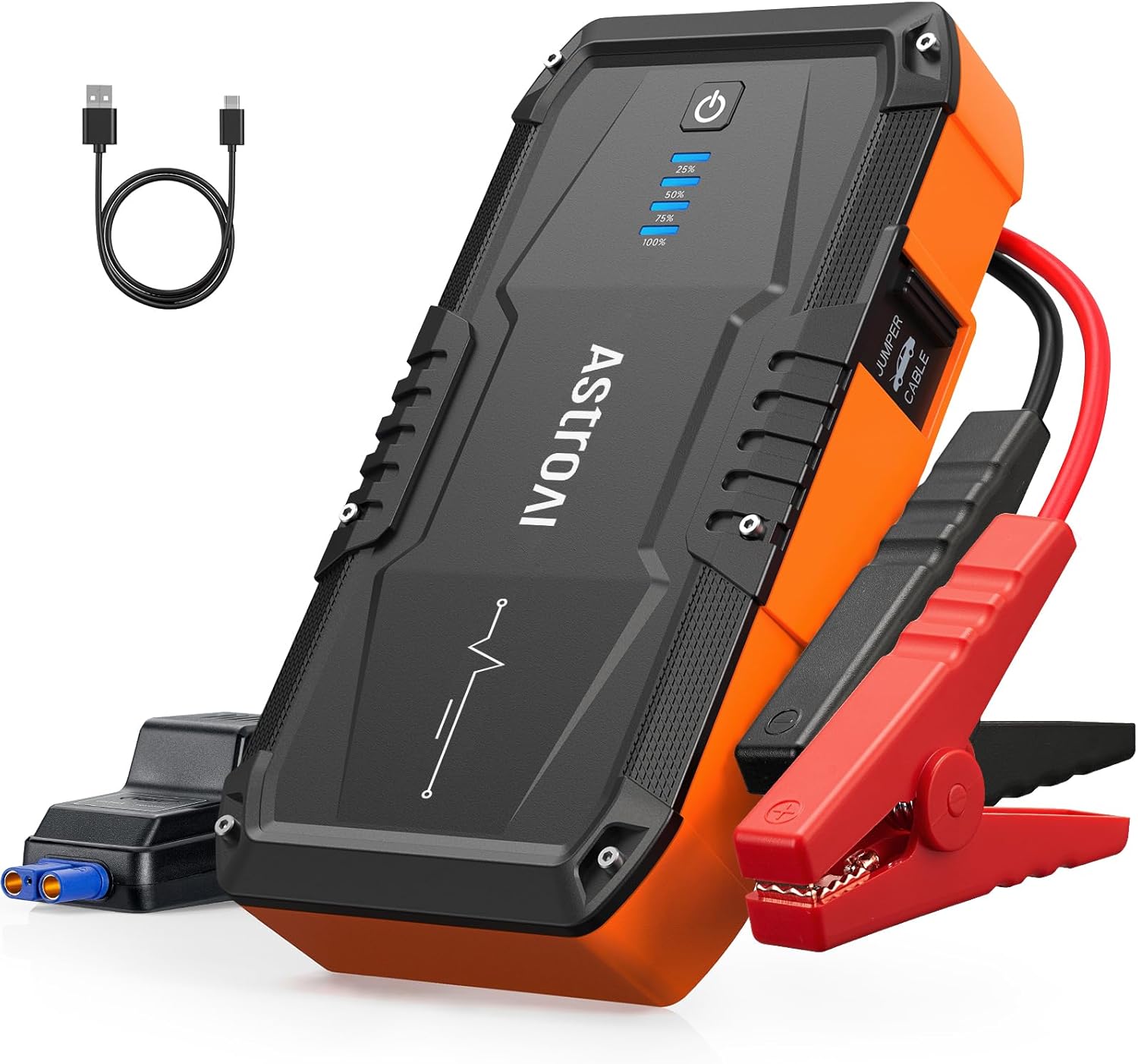 AstroAI S8 Car Battery Jump Starter, Car Jumper Starter Battery Pack for Up to 6.0L Gas  3.0L Diesel Engines, 12V Portable Jump Box with 3 Modes Flashlight and Jumper Cable (Orange)