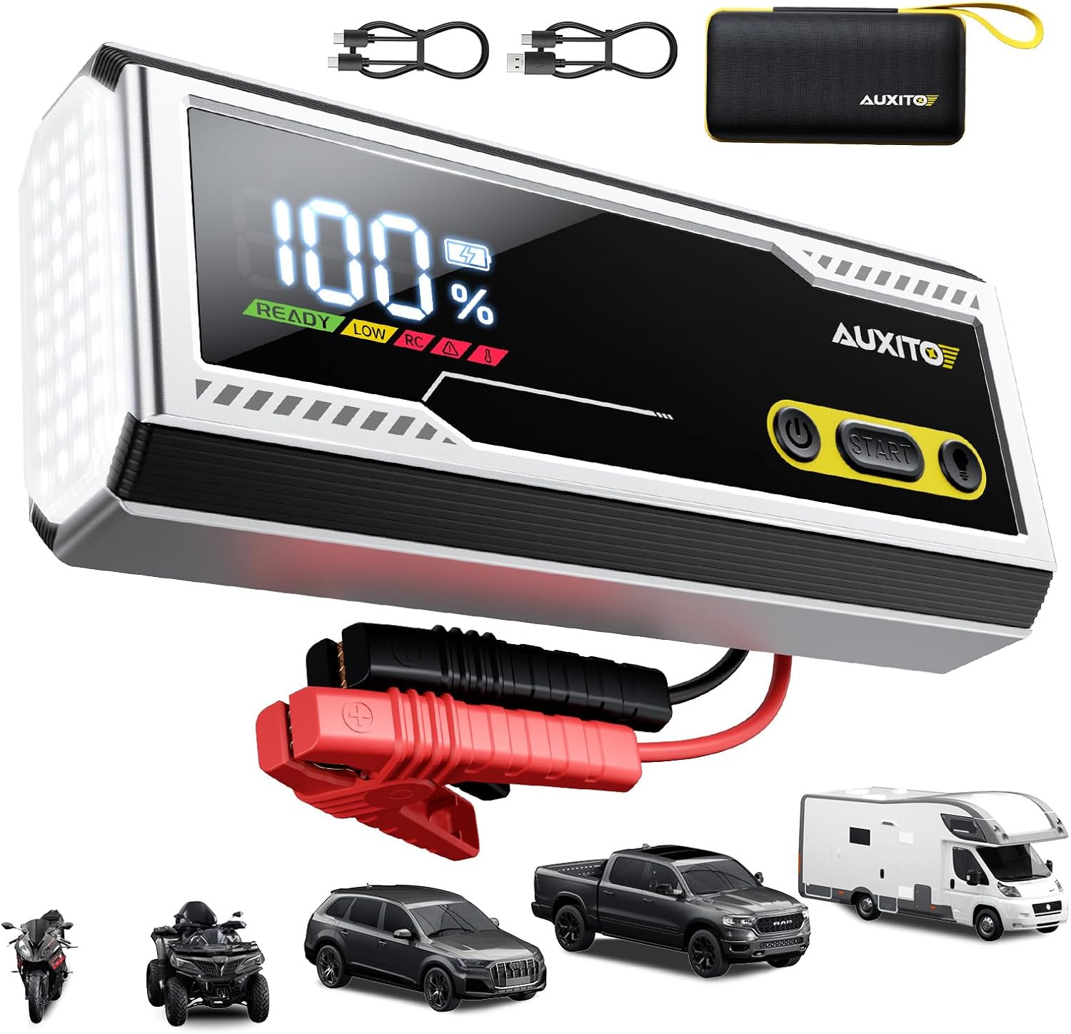 AUXITO 6000A Jump Starter, 12V Car Battery Jump Starter, Up to All Gas  12L Diesel Engine with LED Display, Portable Jump Box with 3 Modes Flashlight and Jumper Cable, Storage Case