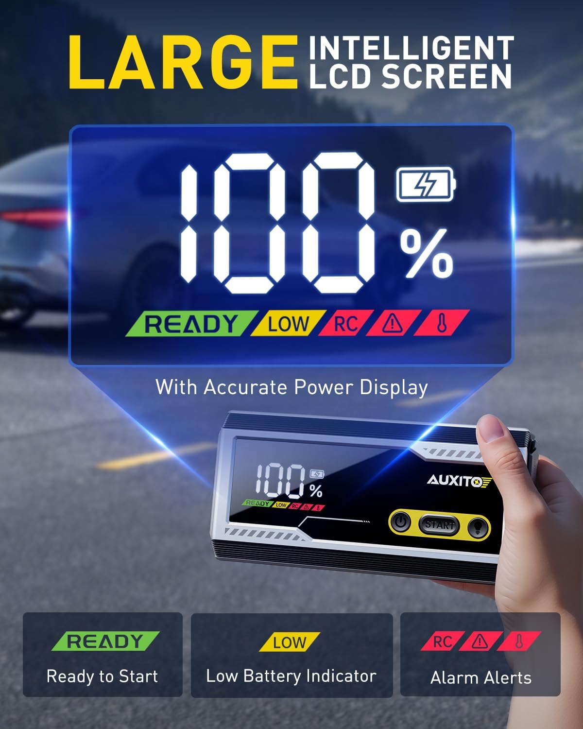 AUXITO 6000A Jump Starter, 12V Car Battery Jump Starter, Up to All Gas  12L Diesel Engine with LED Display, Portable Jump Box with 3 Modes Flashlight and Jumper Cable, Storage Case