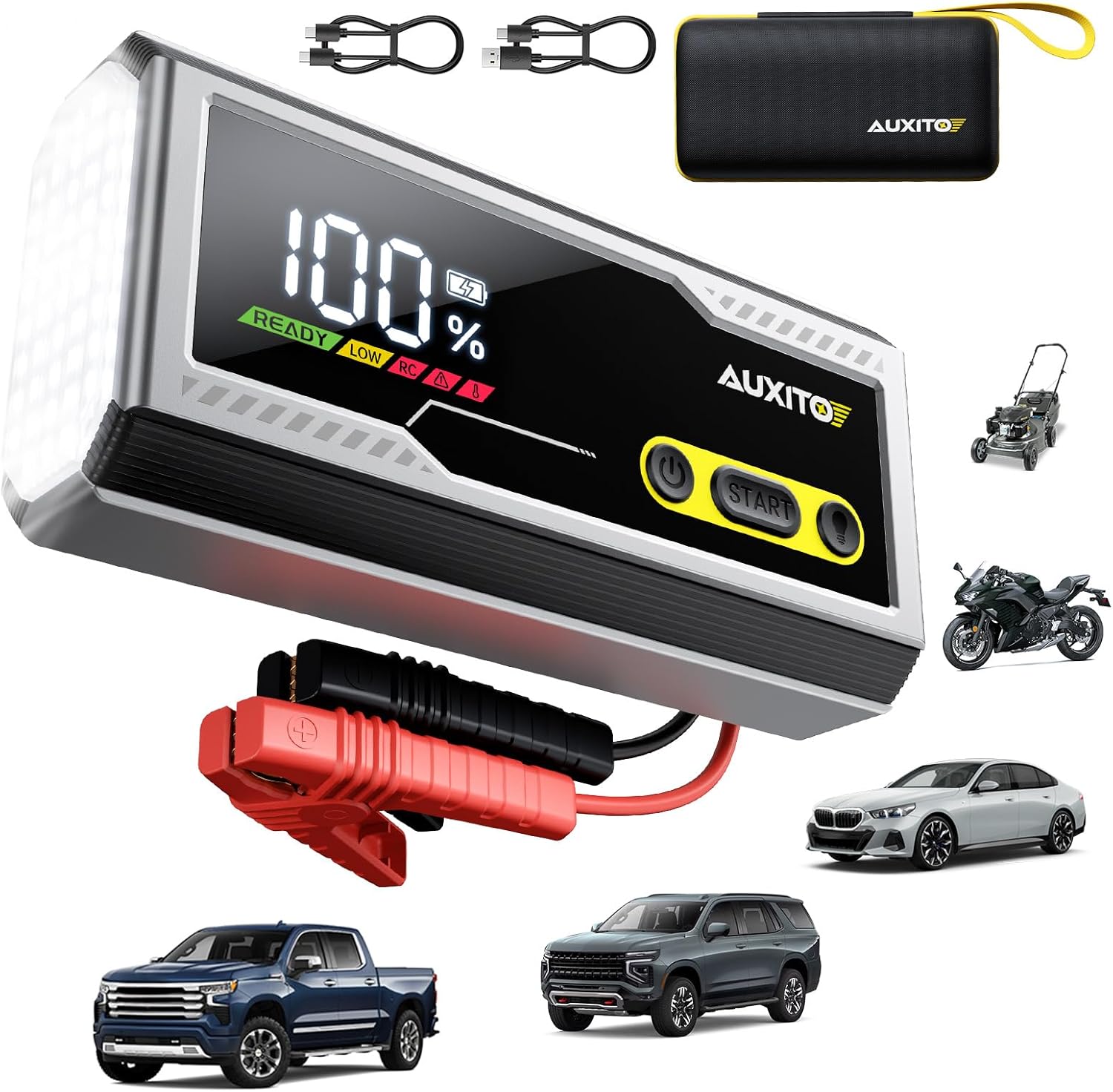 AUXITO 6000A Jump Starter, 12V Car Battery Jump Starter, Up to All Gas  12L Diesel Engine with LED Display, Portable Jump Box with 3 Modes Flashlight and Jumper Cable, Storage Case