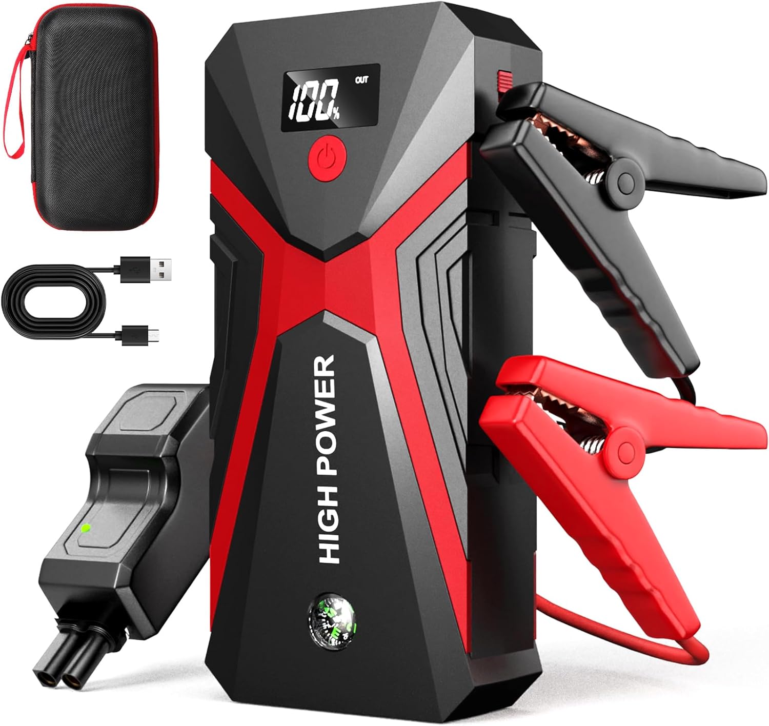 Battery Jumper Starter Portable, 4000A 4 in 1 Function Jump Starter Up to 7.5L Gas  5.0L Diesel Engines 12V Jump Box for Car Battery with Smart Jumper Cables and LED Flashlight