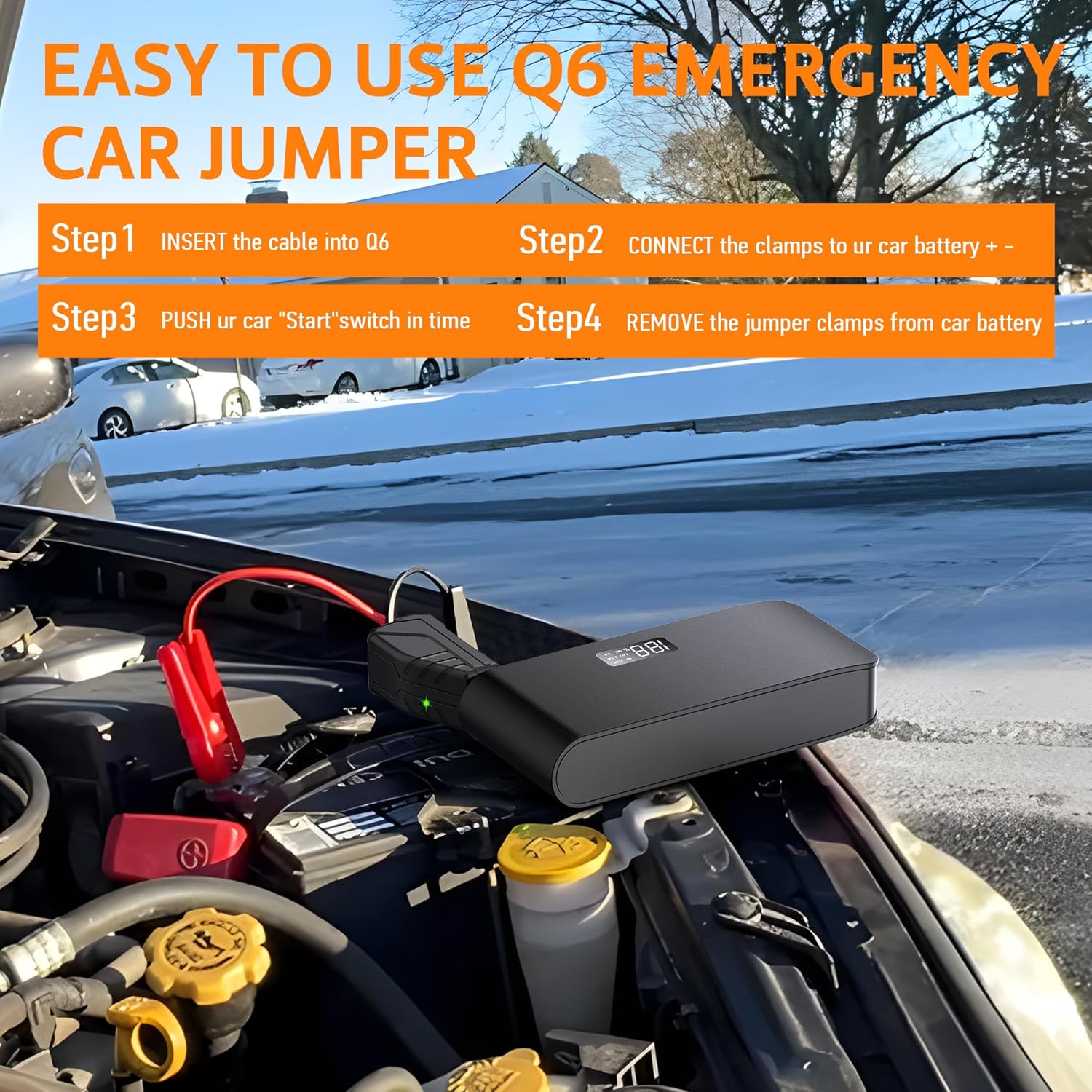 BOOKOO Car Battery Jump Starter 4000A,16000mAh Portable Battery Jumper Cables for Car 8L Gas | 7L Diesel Engines,Jump Box with USB QC 3.0 | PD 18W Fast Charging,3 LED Modes with SOS for Emergency Use
