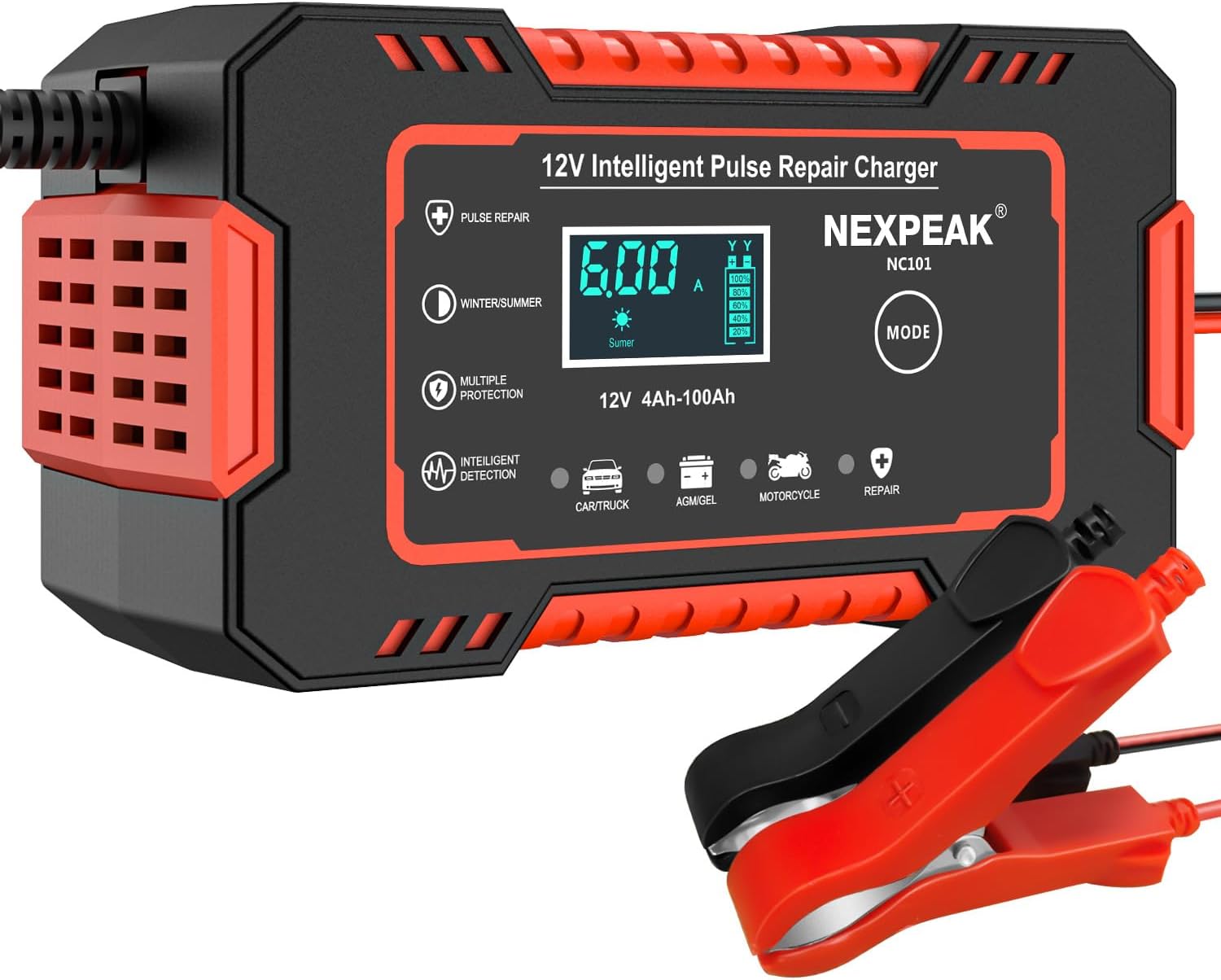 Car Battery Charger, 12V 6A Smart Battery Trickle Charger Automotive Battery Maintainer Desulfator with Temperature Compensation for Car Truck Motorcycle Lawn Mower Boat Marine Lead Acid Batteries