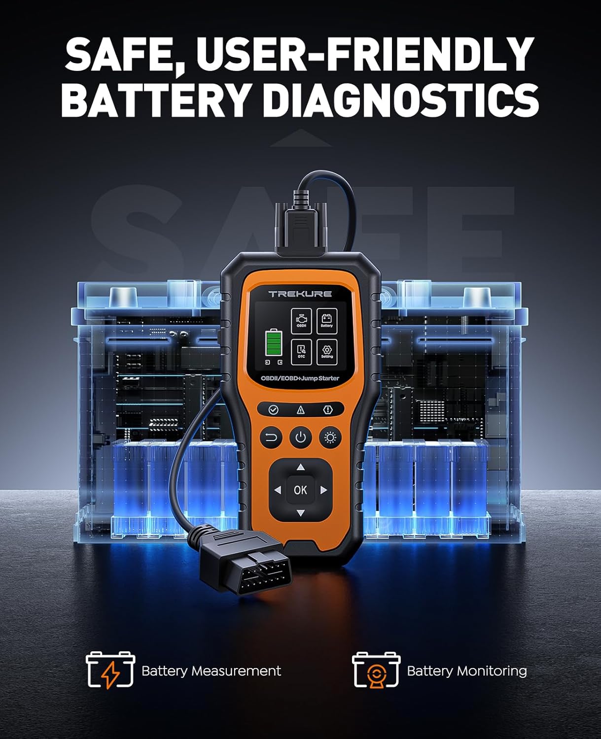 Car Battery Jump Starter with OBD2 Scanner 5000A, Car Battery Jumper Starter Portable (All Gas/10L Diesel), 12V Jump Box Jumper Cables, Code Reader for Check Engine Light, Diagnostic Tool