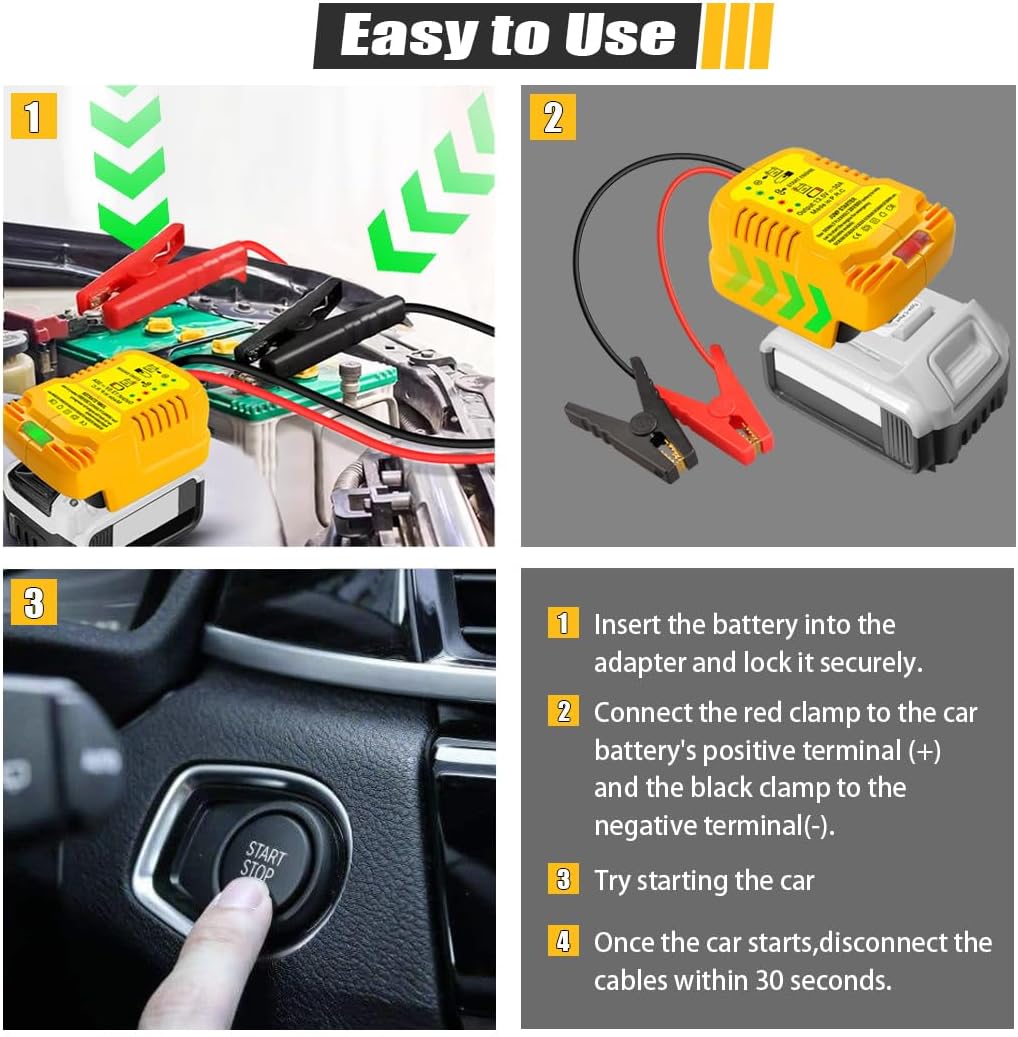 Car Jump Starters Adapter Compatible with DeWalt 20V MAX Batteries with 11AWG Jump kit Cable for use with Trucks, SUVs, Full-Size Cars, Small Compact Cars Vehicles
