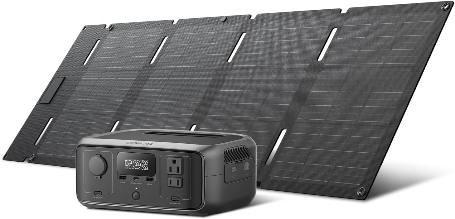 EF ECOFLOW Portable Power Station RIVER 2, 256Wh LiFePO4 Battery/ 1 Hour Fast Charging, 2 Up to 600W AC Outlets, Solar Generator (Solar Panel Optional) for Outdoor Camping/RVs/Home Use