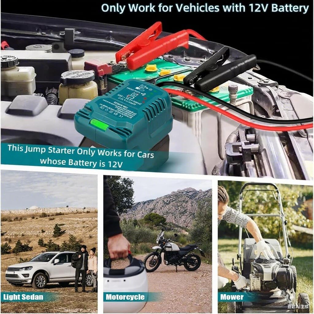 for Makita Car Jump Starter Adapter 18V Li-ion Battery - Portable Jump Starter with Jumper CablesClamps, Adapter Charger Car Portable Jump Starter with 18V(Battery Not)