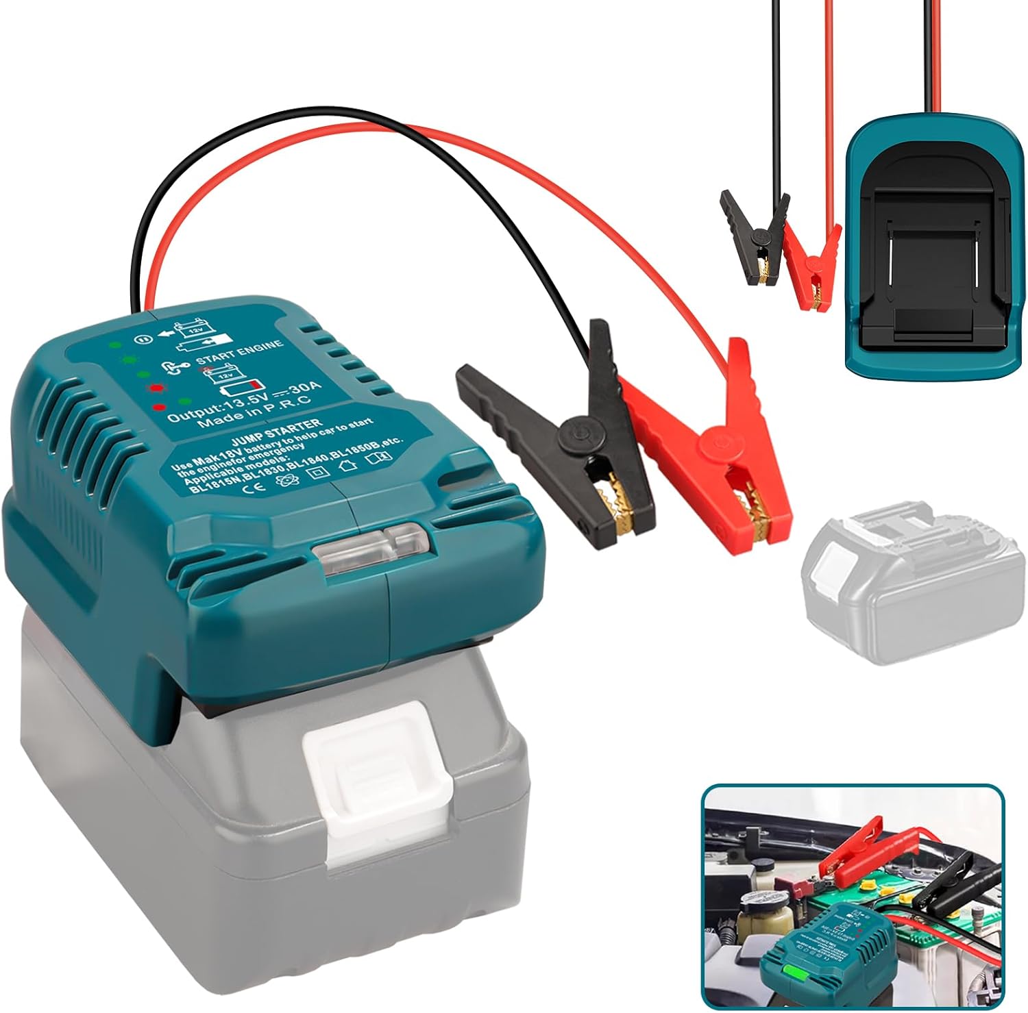 for Makita Car Jump Starter Adapter 18V Li-ion Battery - Portable Jump Starter with Jumper CablesClamps, Adapter Charger Car Portable Jump Starter with 18V(Battery Not)