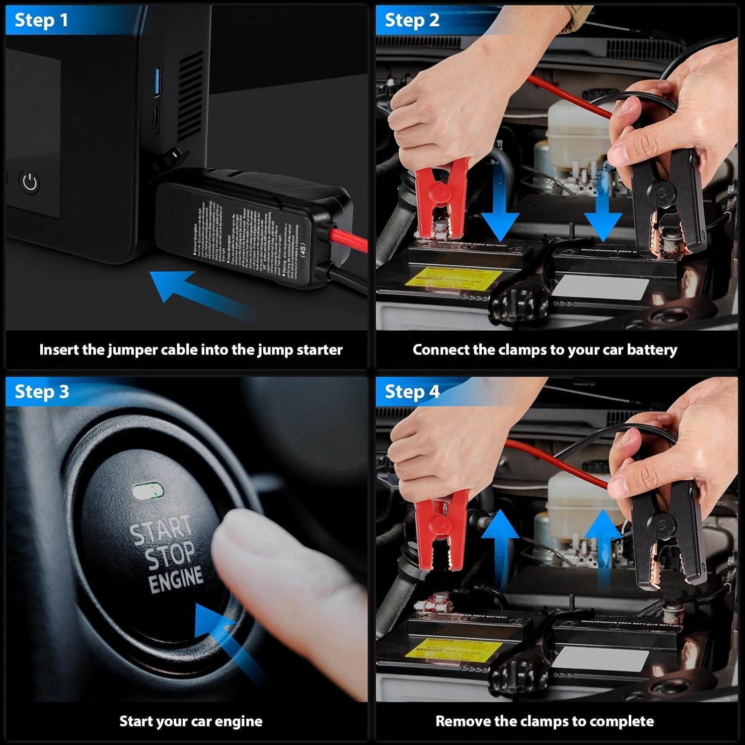 Hieha 4000A Portable Jump Starter with Air Compressor, 12V Car Battery Power (All Gas 8L Diesel) with 150PSI Tire Inflator 15000mAh PowerBank  Quick Charge, Flashlight, Emergency kit for Car, Truck
