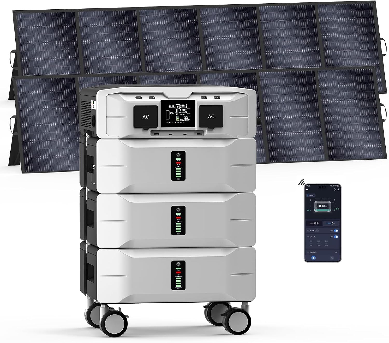 IEE 7680Wh Portable Power Station,Expandable  Stackable Solar Generator for Home,5000W 120/240V (Surge 9000W) AC Output App Control Battery Backup for Camping/Emergency/RV/Outdoor/Off-Grid Use