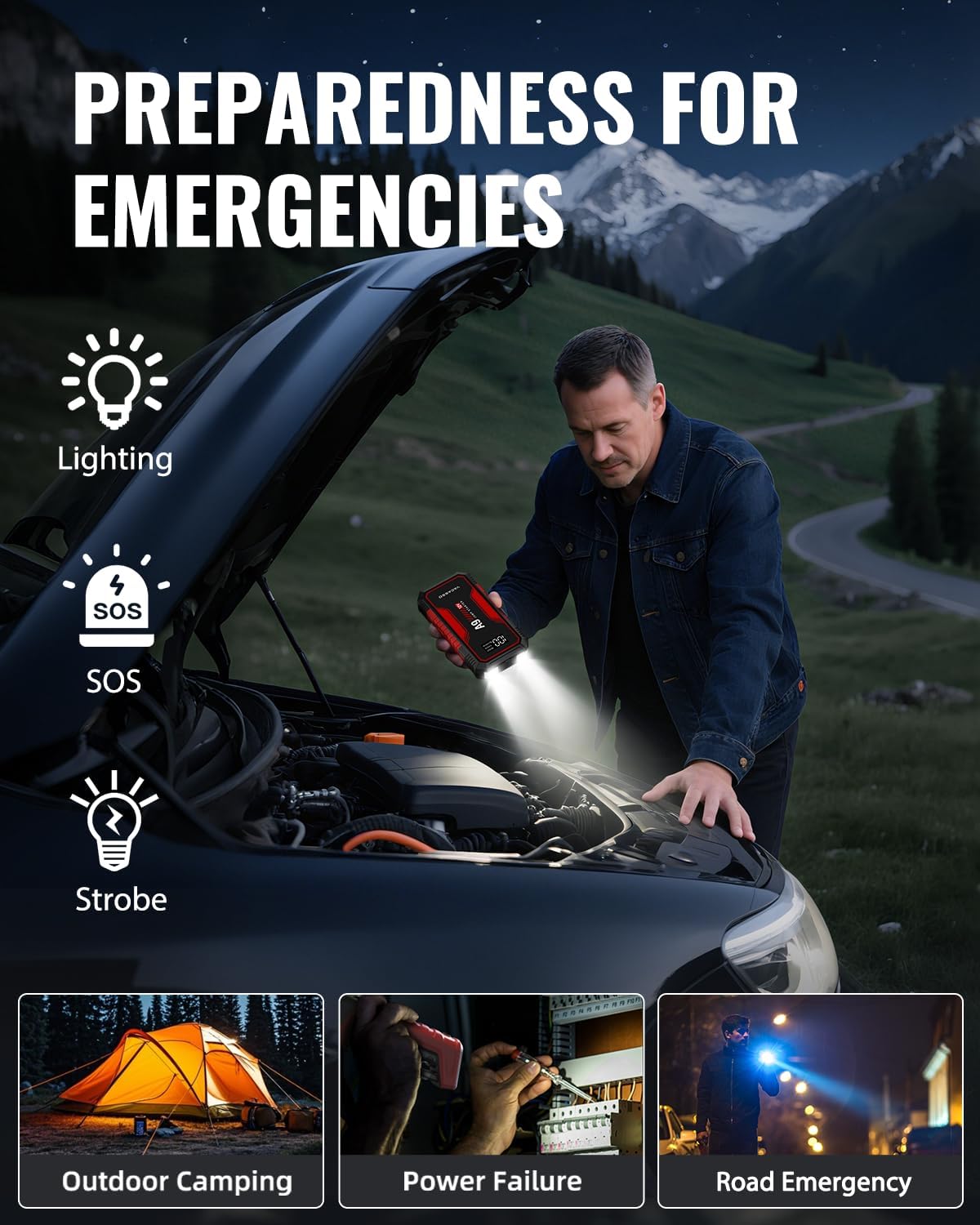 Jump Starter 4000A, VACASSO A9 Battery Jumper Starter Portable (7L Gas/4L Diesel), 12V Car Battery Booster Jump Starters Pack, Jumpstart with USB Ports, Jumper Cables, LED Light, Storage Case