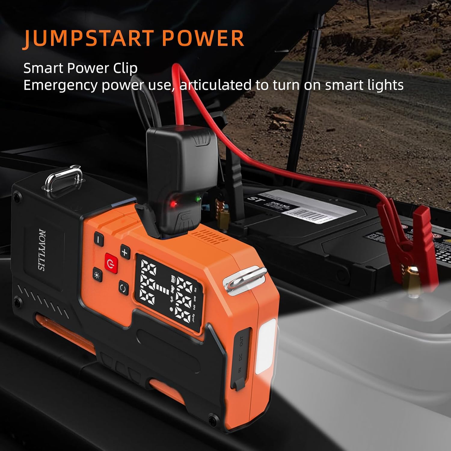 Jump Starter with Air Compressor 4000A Portable Battery Pack 10000mAh Power Bank Emergency SOS LED Light 22-Cylinder 150PSI Cordless AutoShutoff Tire Inflator Window Breaker
