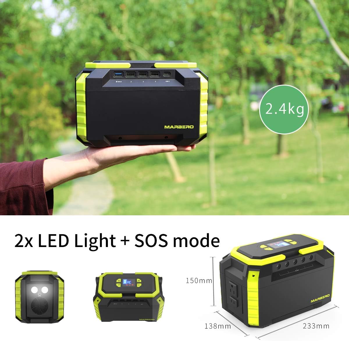 MARBERO 222Wh Portable Power Station 200W Solar Generator 60000mAh Power Bank with AC Outlet 110V 200W DC USB LED Flashlights Lithium Battery Power Supply for CPAP Camping Backup Emergency Home