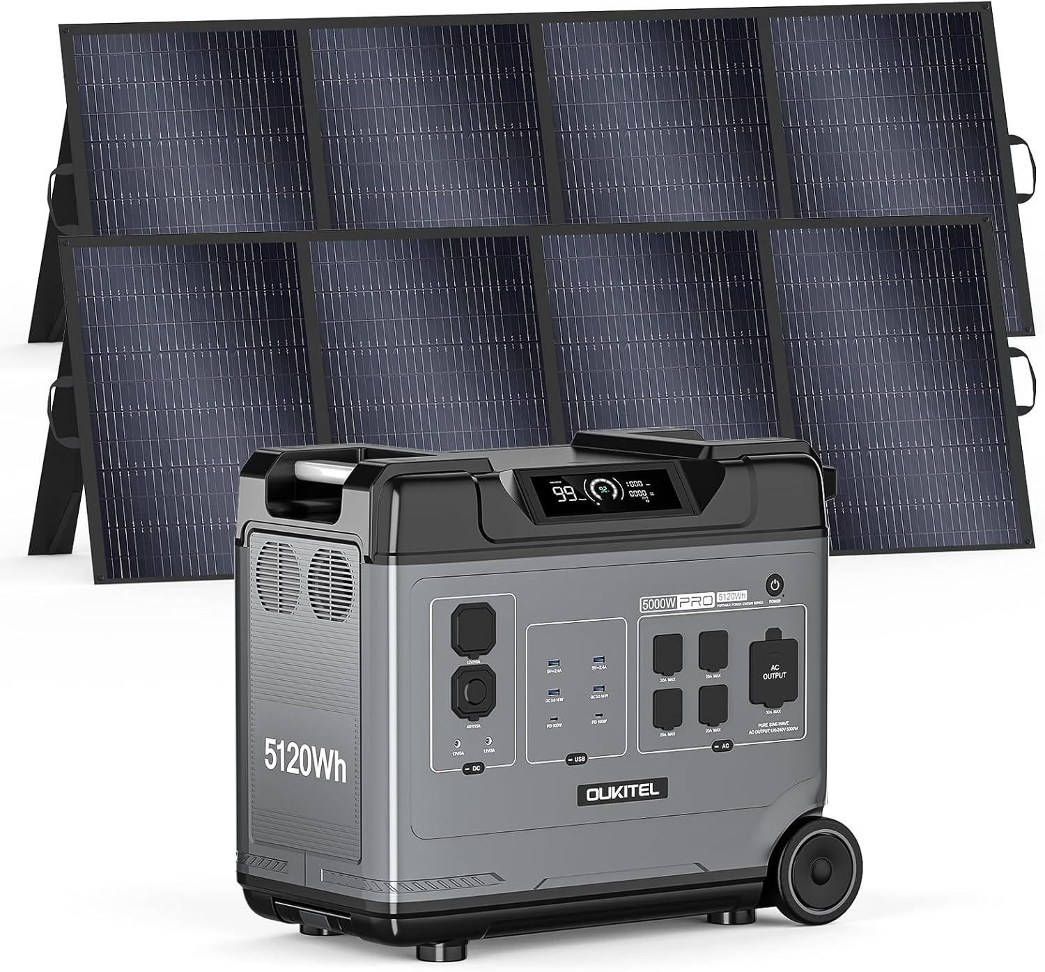 OUKITEL 5120W Power Station BP5000 Pro Max with 400W Solar Panel, 120/240V 5000W(Surge 9000W) AC Output Solar Generator for Home Battery Backup, 3200W Fast Charging, Expandable to 20kWh