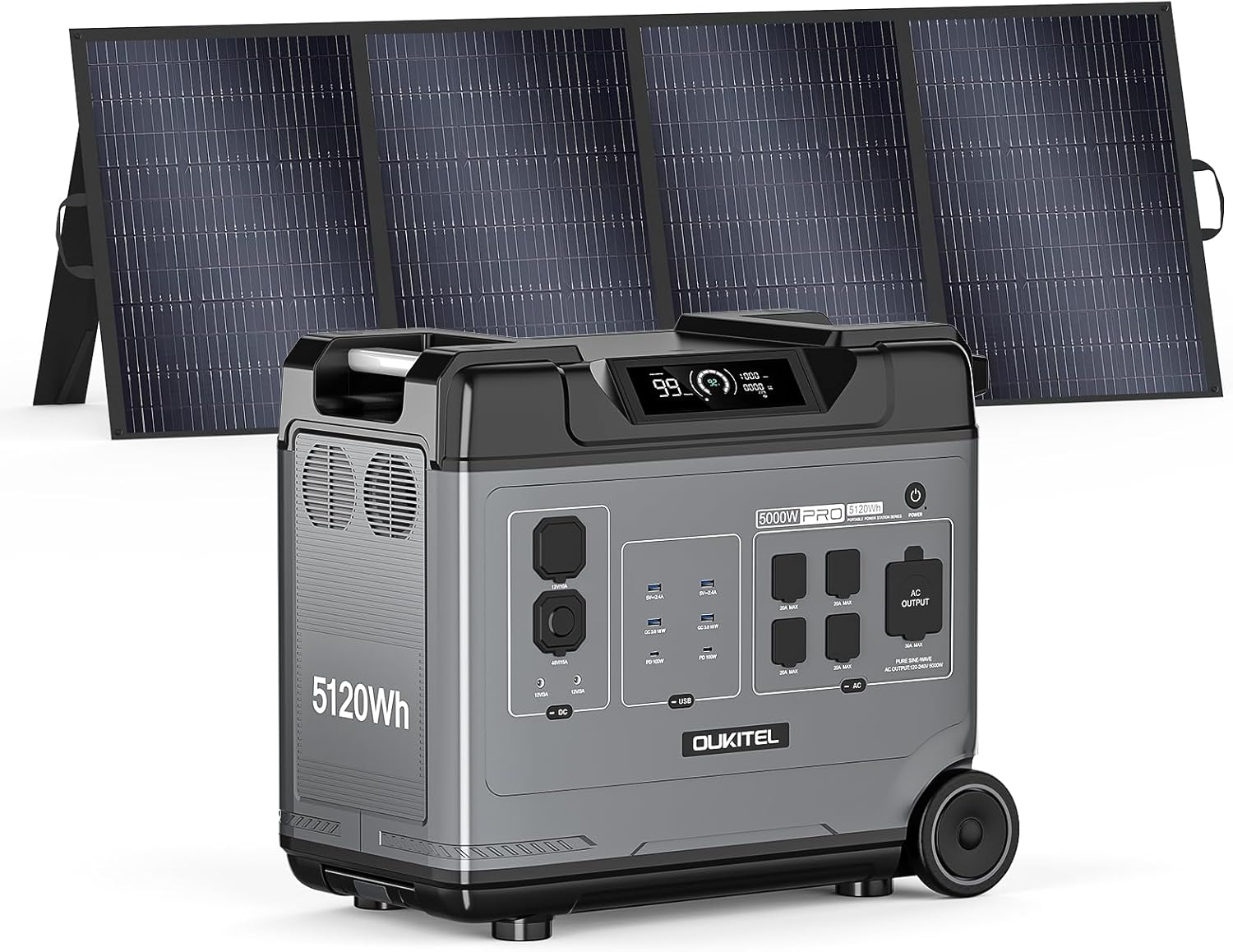 Oukitel BP5000 Pro MAX (5120Wh/5000W) Solar Generator with 120V/240V Split Phase Output, 9000W Peak Power Station for Home Backup, Portable Power Station for Emergencies, Camping,Off-Grid