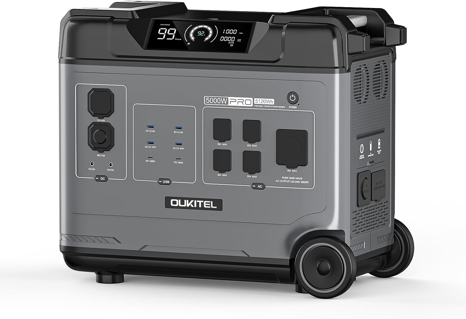 Oukitel BP5000 Pro MAX (5120Wh/5000W) Solar Generator with 120V/240V Split Phase Output, 9000W Peak Power Station for Home Backup, Portable Power Station for Emergencies, Camping,Off-Grid