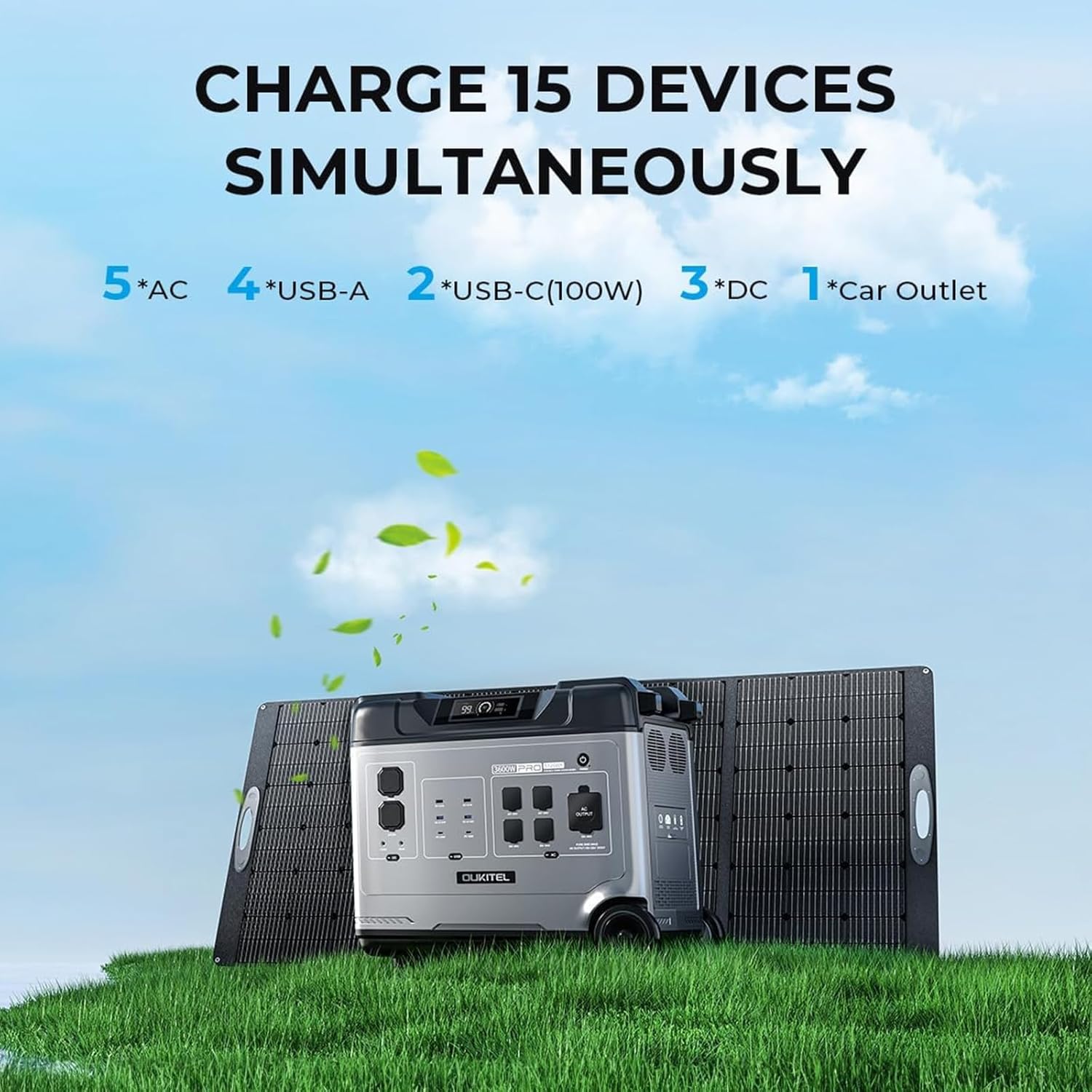 OUKITEL P5000 Pro 5120Wh Portable power station with 500W Solar Panel, Solar Generator LiFePO4 battery 3600W AC Output(6000 Peak)  1800W Fast Charge for Home Backup, Outdoor Camping with APP Control