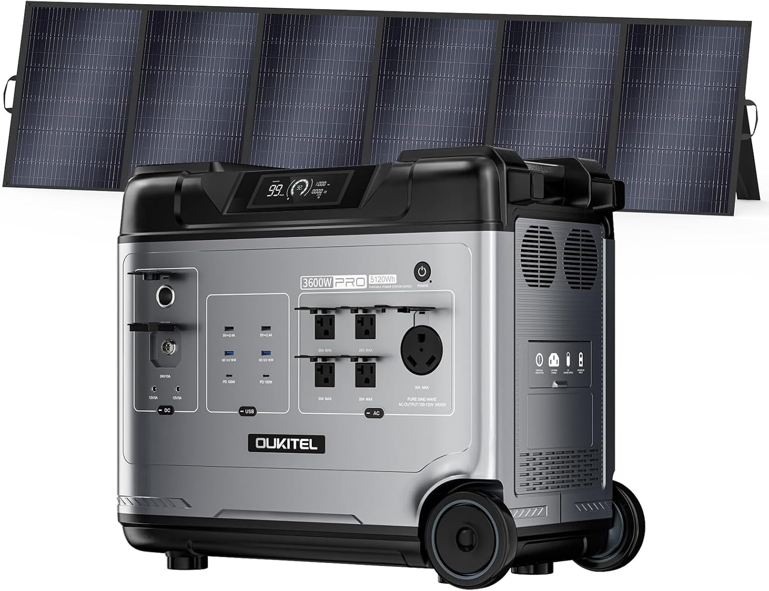 OUKITEL P5000 Pro 5120Wh Portable power station with 500W Solar Panel, Solar Generator LiFePO4 battery 3600W AC Output(6000 Peak)  1800W Fast Charge for Home Backup, Outdoor Camping with APP Control