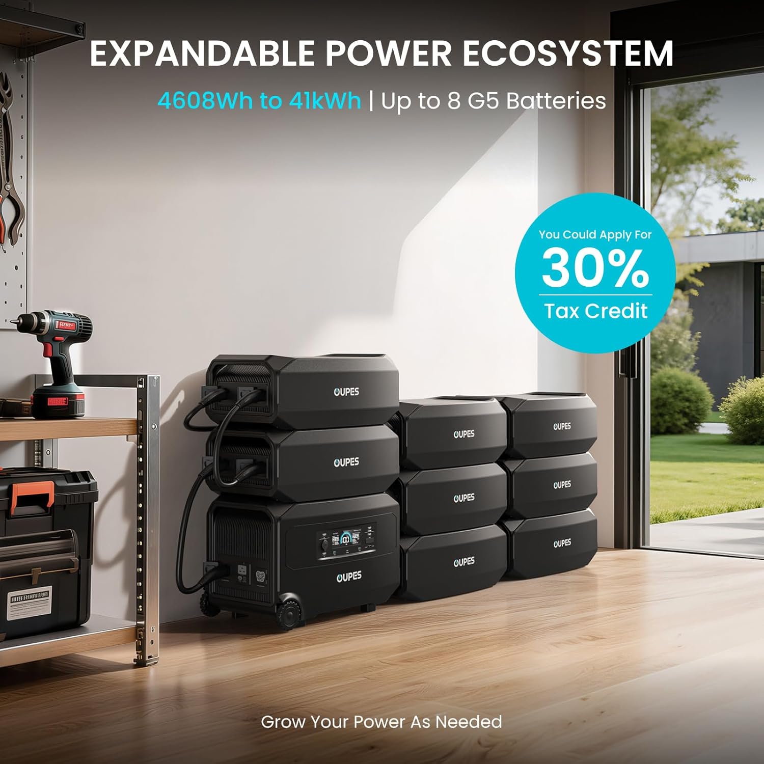 OUPES Guardian 6000 Portable Power Station, 120V/240V Dual Voltage, 4608Wh LiFePO4 Battery, 6000W AC Output (9000W Peak), Expandable to 41kWh, Home Transfer Switch Ready for Emergency Power Outages