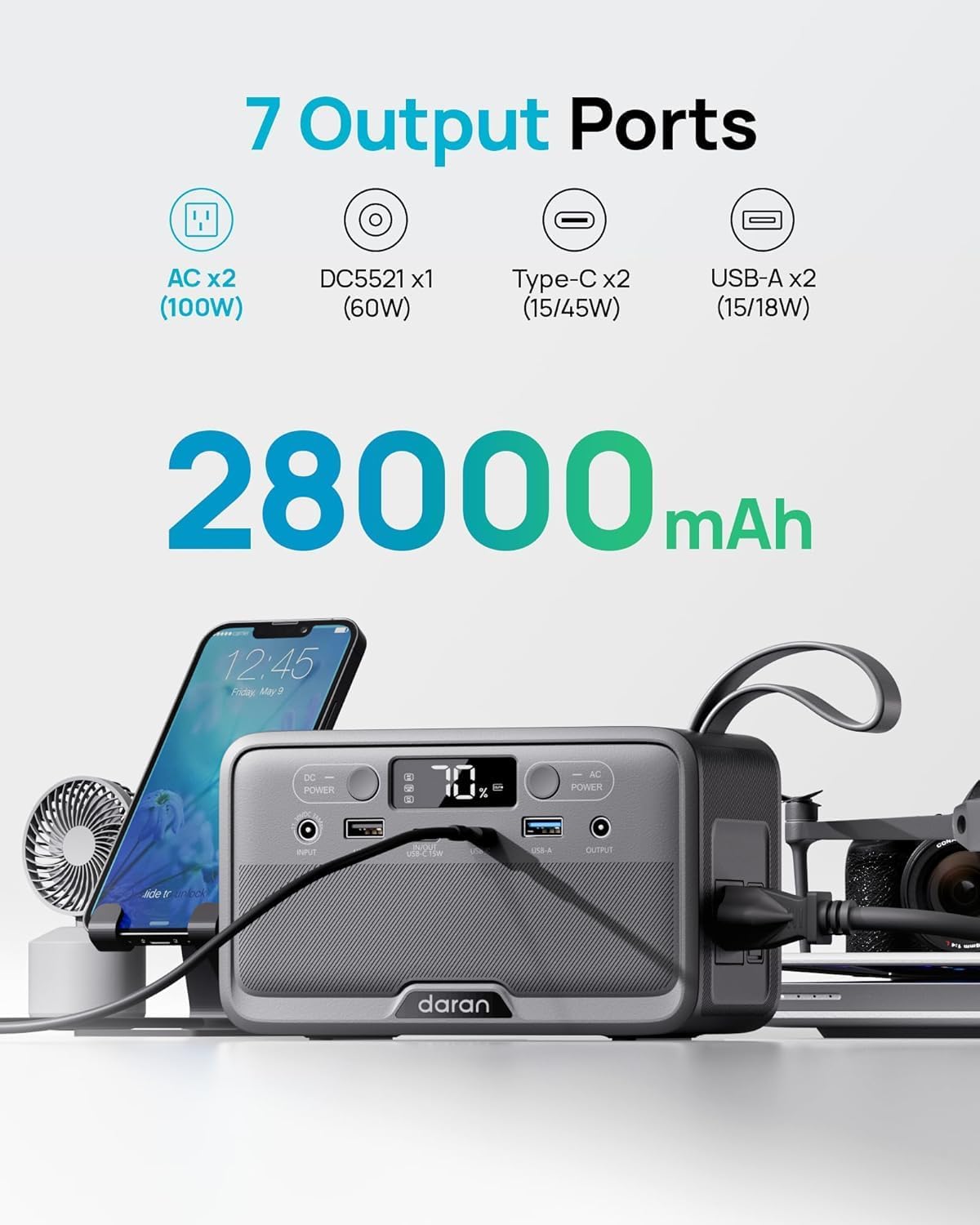 Portable Power Station, Portable Power Bank 28,000mAh LiFePO4 Battery 100W(200W Peak) Solar Power Bank, Portable Charger Small Generator with AC Outlets  PD Fast Charging for Home/Laptop/Camping