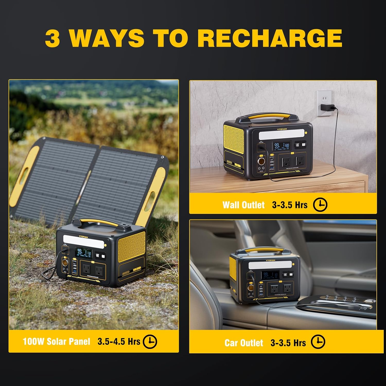 VTOMAN Jump 600X Portable Power Station 600W, 299Wh Solar Generator LiFePO4 Battery Power Station with Jump Start for Car, 1200W AC Outlet, PD 60W USB-C, 3x Regulated 12V/10A DC for Camping, RV Travel