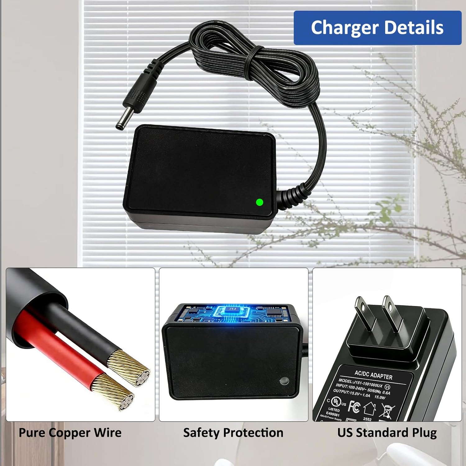 15V Charger Replacement Compatible with Dewalt DXAEJ14 DXAEPS14 DXAEPS14CA, AC Adapter for Dewalt Peak Cars Jump Starter 011-2070-4 Digital Air Compressor Portable Power Station Power Cord