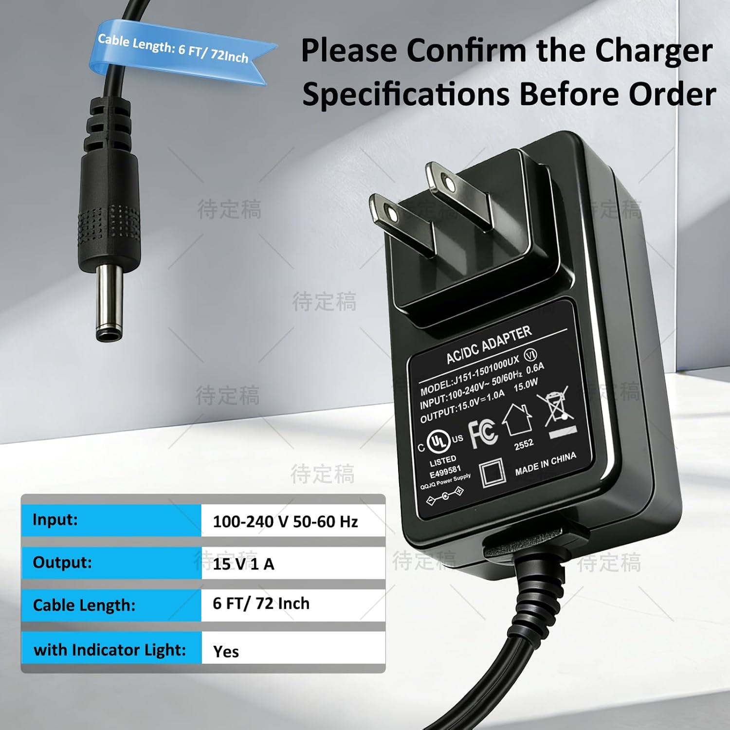 15V Charger Replacement Compatible with Dewalt DXAEJ14 DXAEPS14 DXAEPS14CA, AC Adapter for Dewalt Peak Cars Jump Starter 011-2070-4 Digital Air Compressor Portable Power Station Power Cord