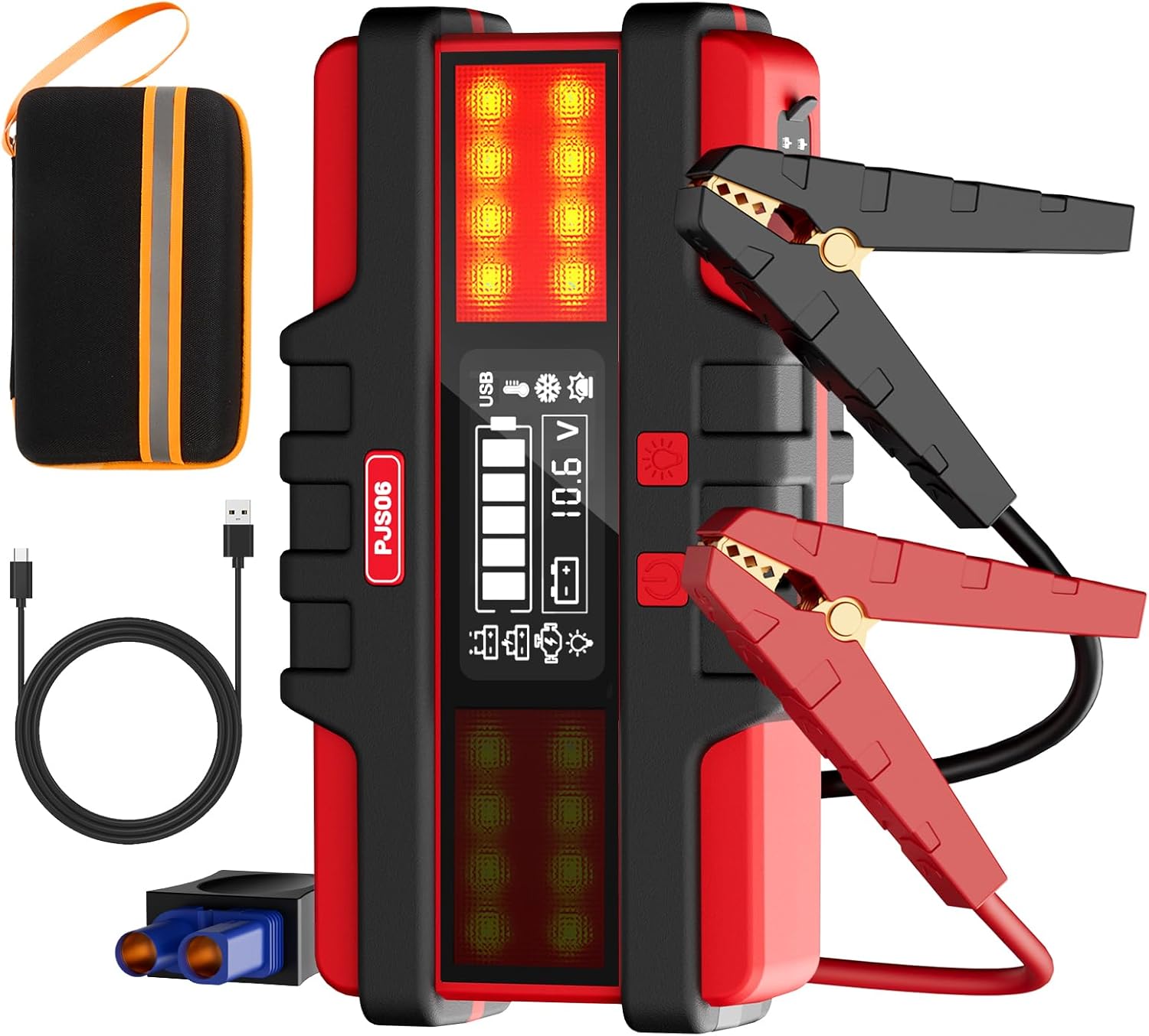 2500A Car Jump Starter with Air Compressor - 120PSI Tire Inflator, 40W Fast Charging, 48.84Wh Portable Power Bank, Voltage Tester for 8L Gas/6L Diesel Engines