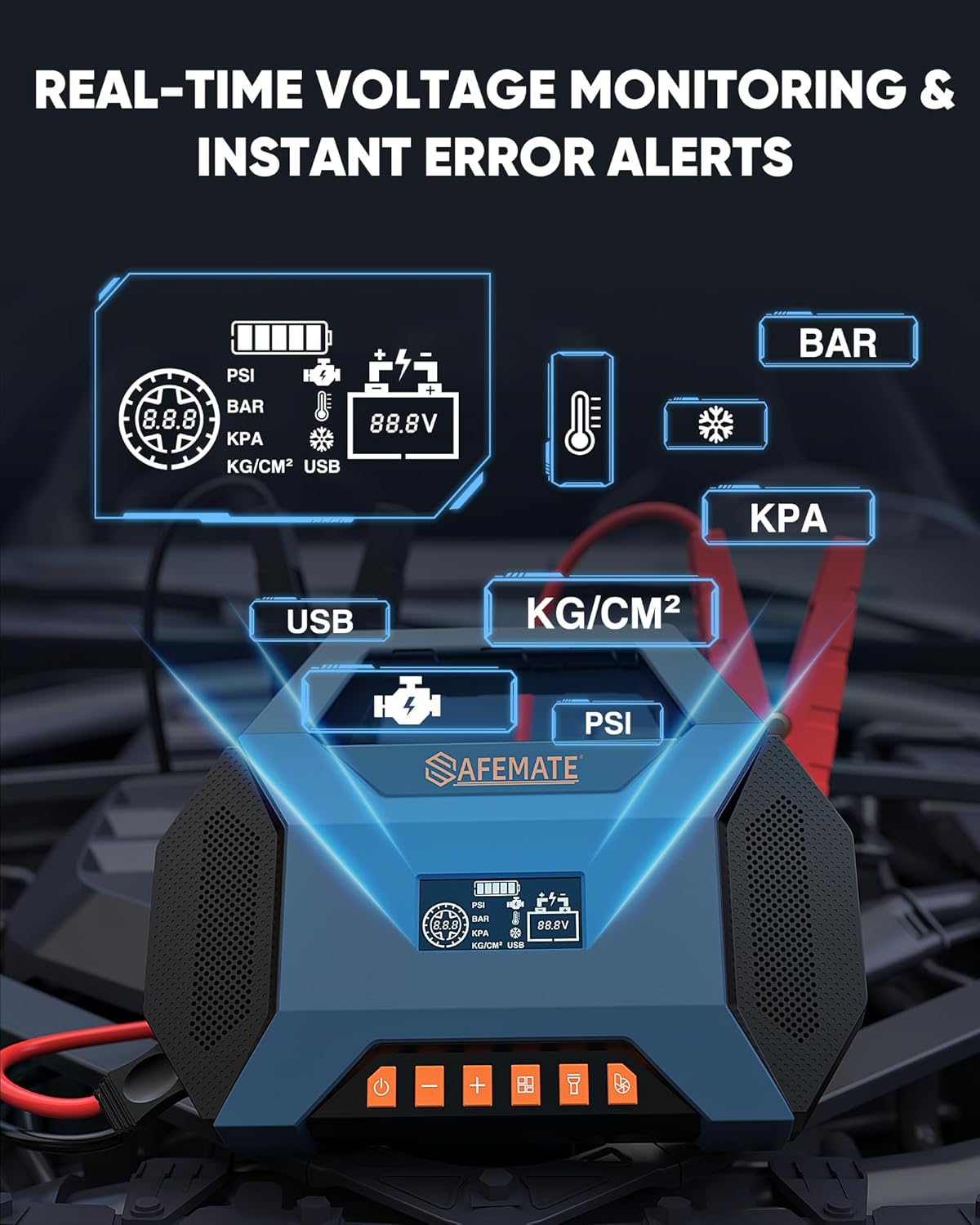 2500A Car Jump Starter with Air Compressor - 120PSI Tire Inflator, 40W Fast Charging, 48.84Wh Portable Power Bank, Voltage Tester for 8L Gas/6L Diesel Engines
