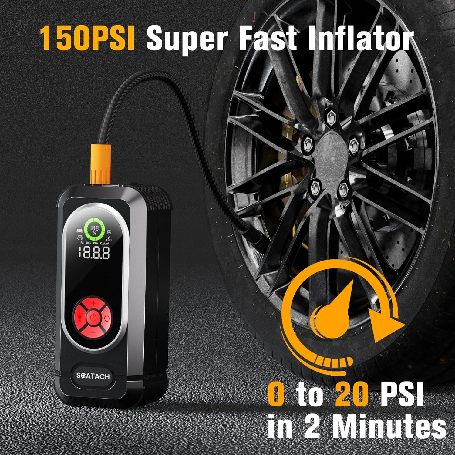 6000A Jump Starter with Air Compressor, Car Battery Jump Starter Portable (10.0 Gas/10.0L Diesel), PSI 12V Car Battery Jump Box with Tire Inflator, Jumper Cables, LED Light, LED Display